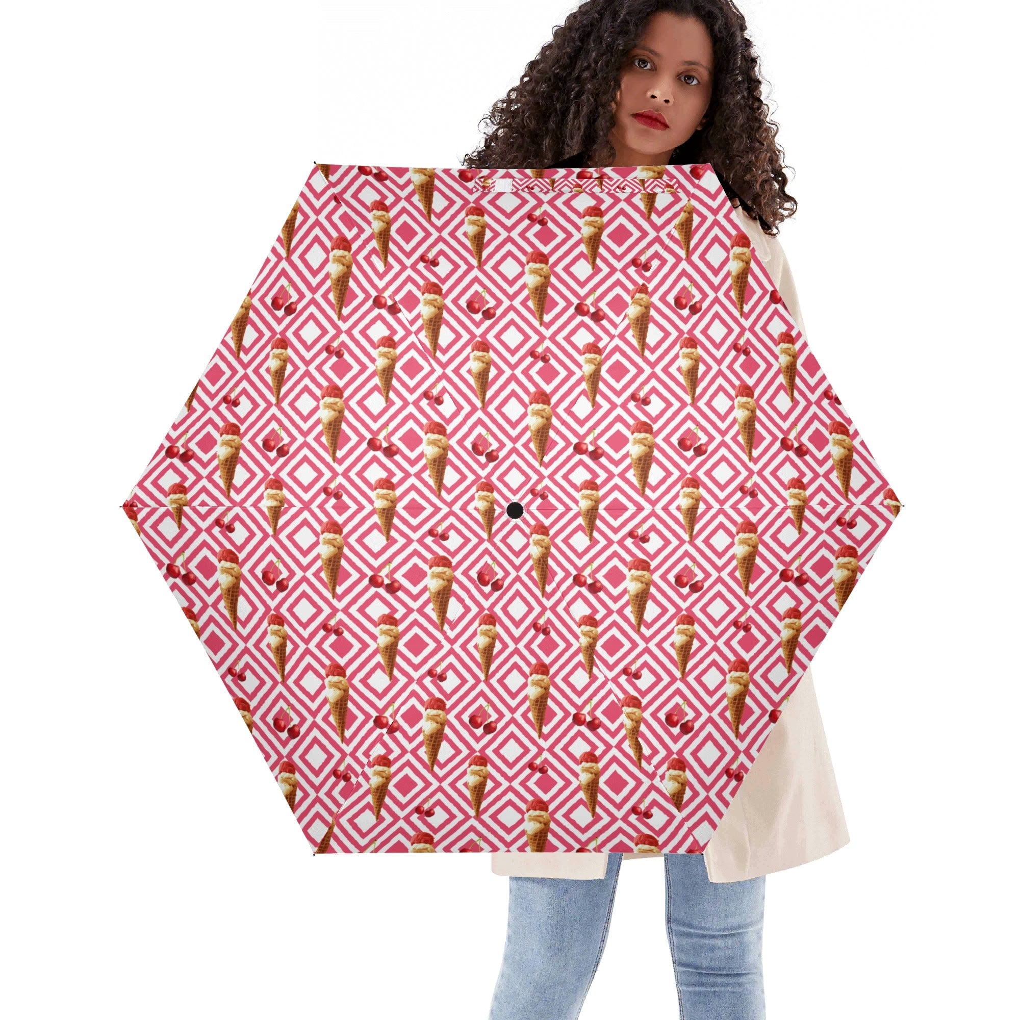 Cherry Ice Cream Compact Automatic Umbrella Default Title Compact Automatic Umbrella Food Printed Offshore
