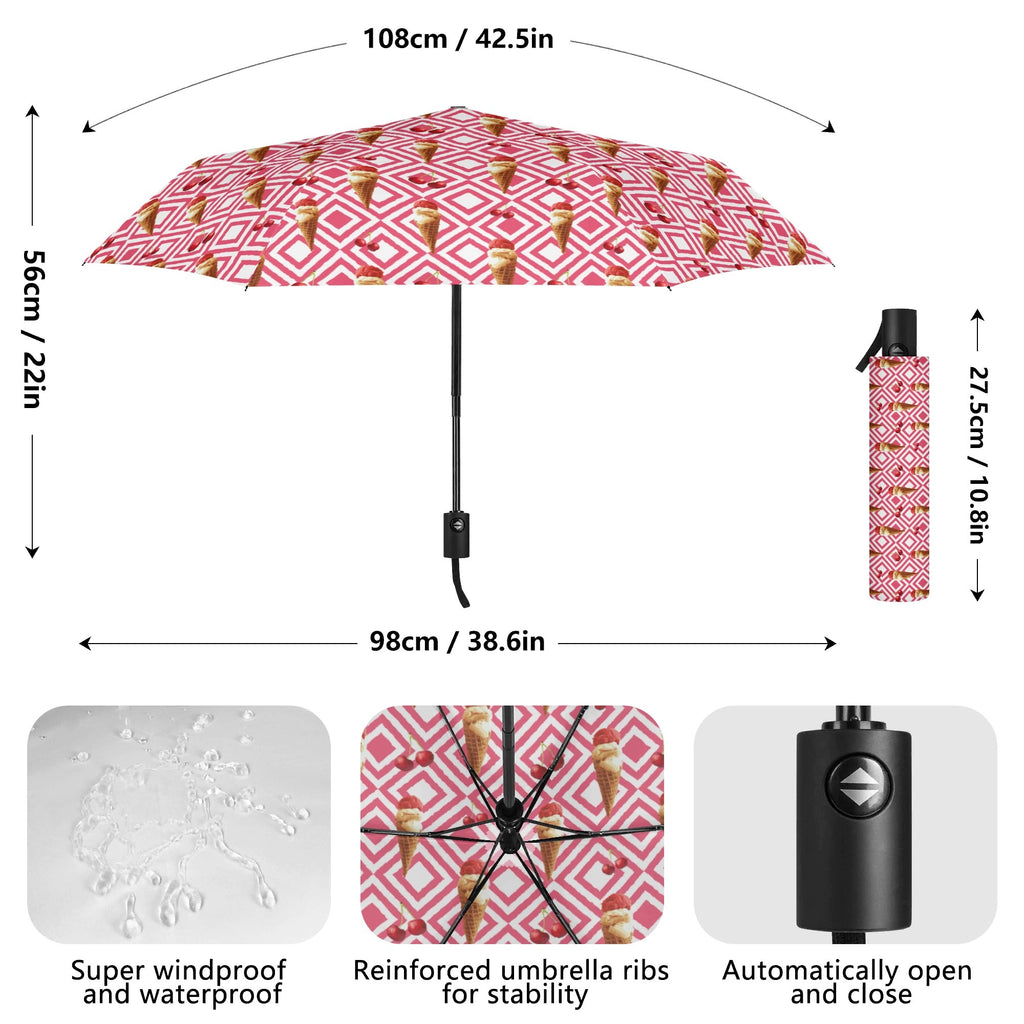 Cherry Ice Cream Compact Automatic Umbrella Compact Automatic Umbrella Food Printed Offshore