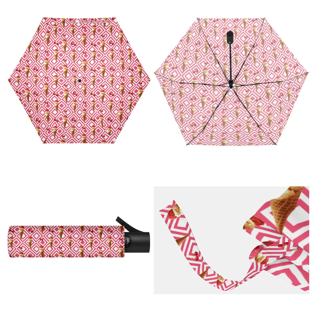 Cherry Ice Cream Compact Automatic Umbrella Compact Automatic Umbrella Food Printed Offshore