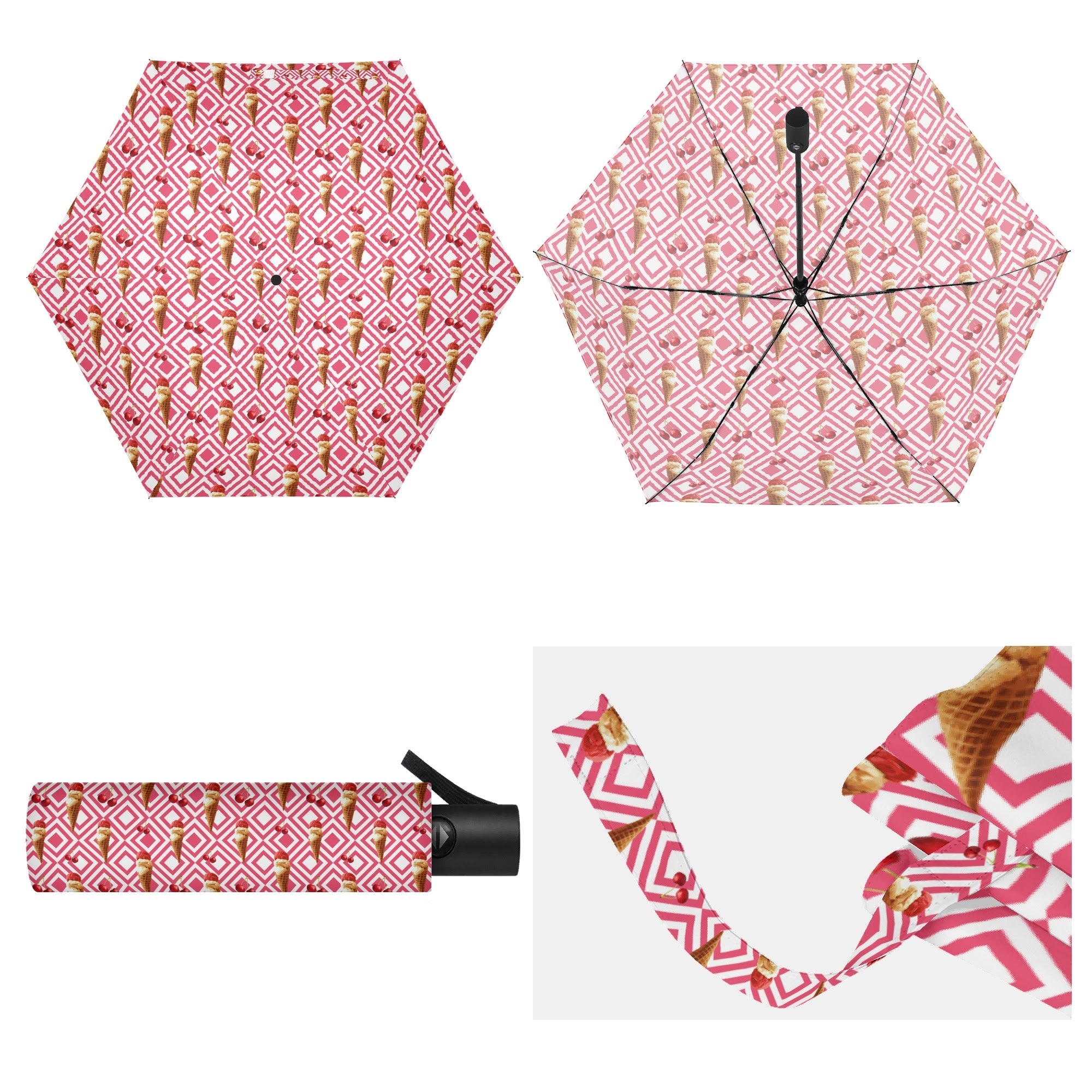 Cherry Ice Cream Compact Automatic Umbrella Compact Automatic Umbrella Food Printed Offshore