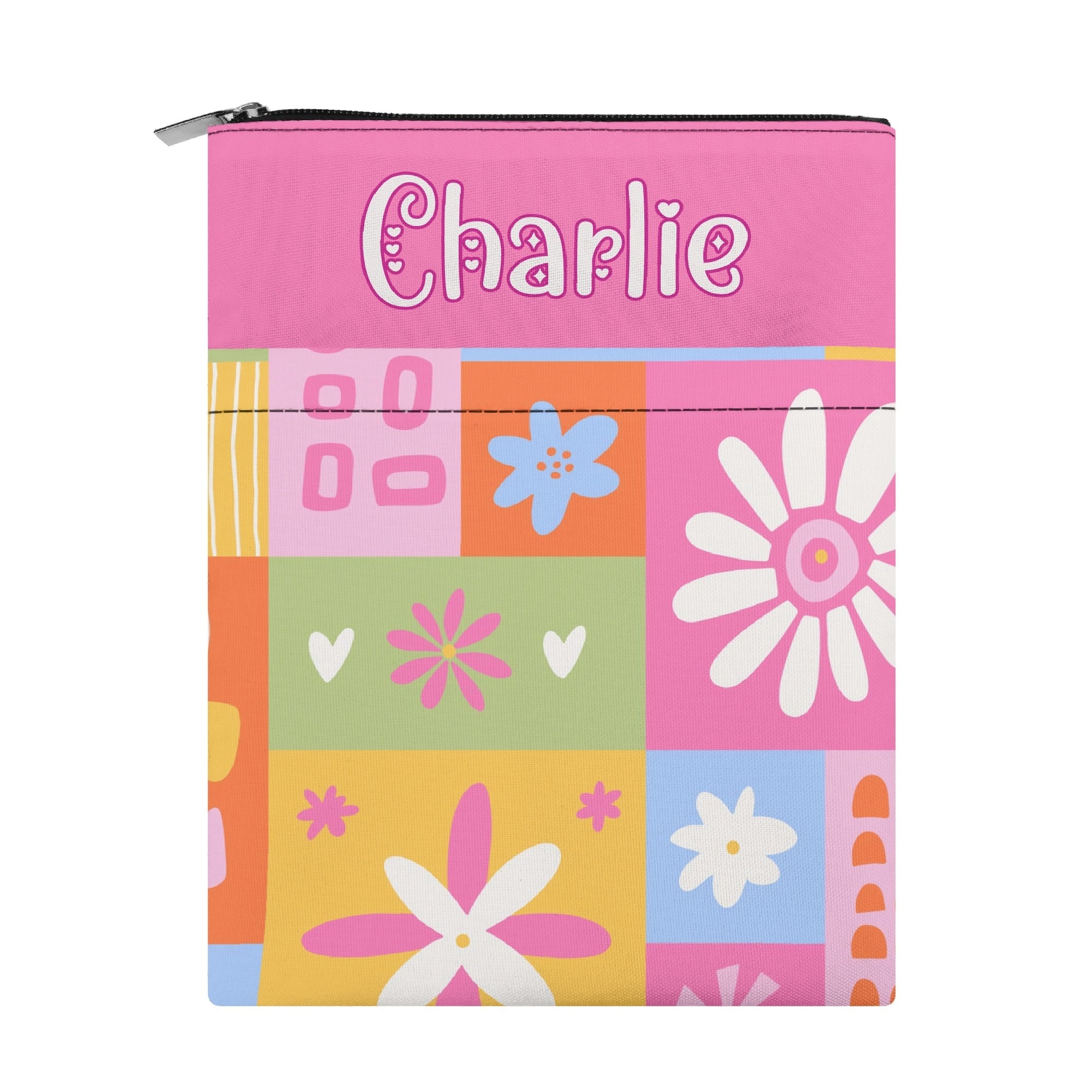 Personalised Patchwork Flowers Book Sleeve / Book Cover Protector with Zipper Personalised Book Sleeve / Cover Plants Printed Offshore