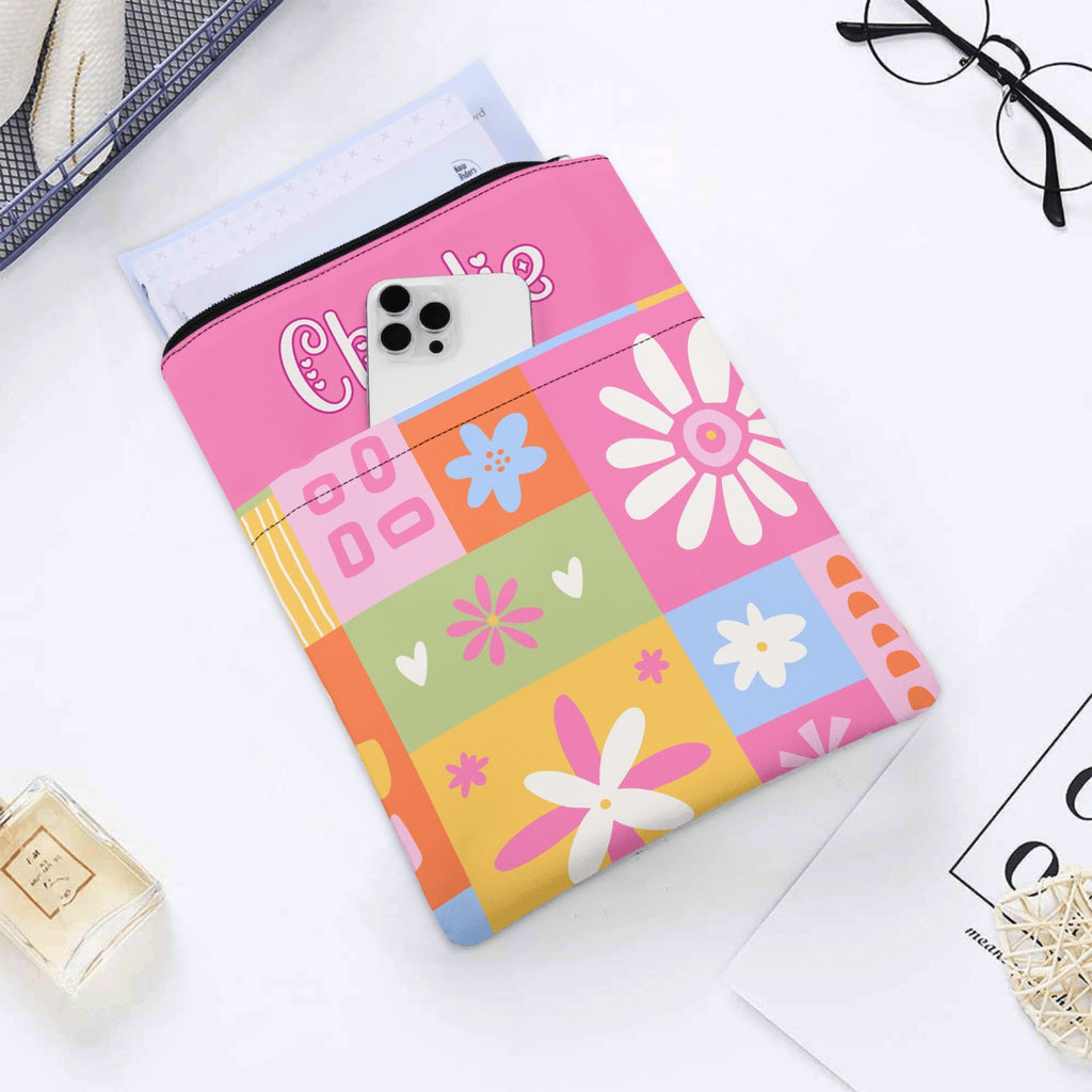 Personalised Patchwork Flowers Book Sleeve / Book Cover Protector with Zipper Personalised Book Sleeve / Cover Plants Printed Offshore