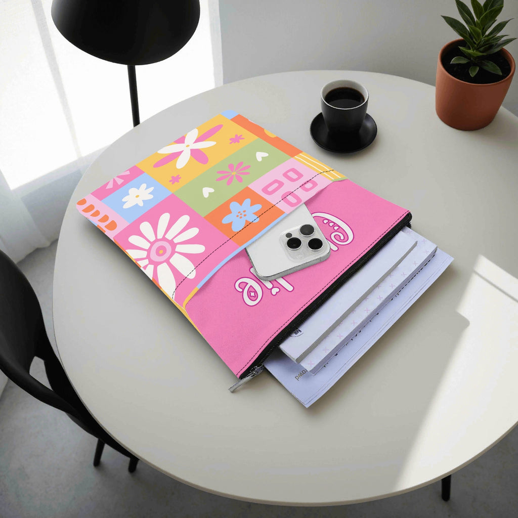 Personalised Patchwork Flowers Book Sleeve / Book Cover Protector with Zipper Personalised Book Sleeve / Cover Plants Printed Offshore