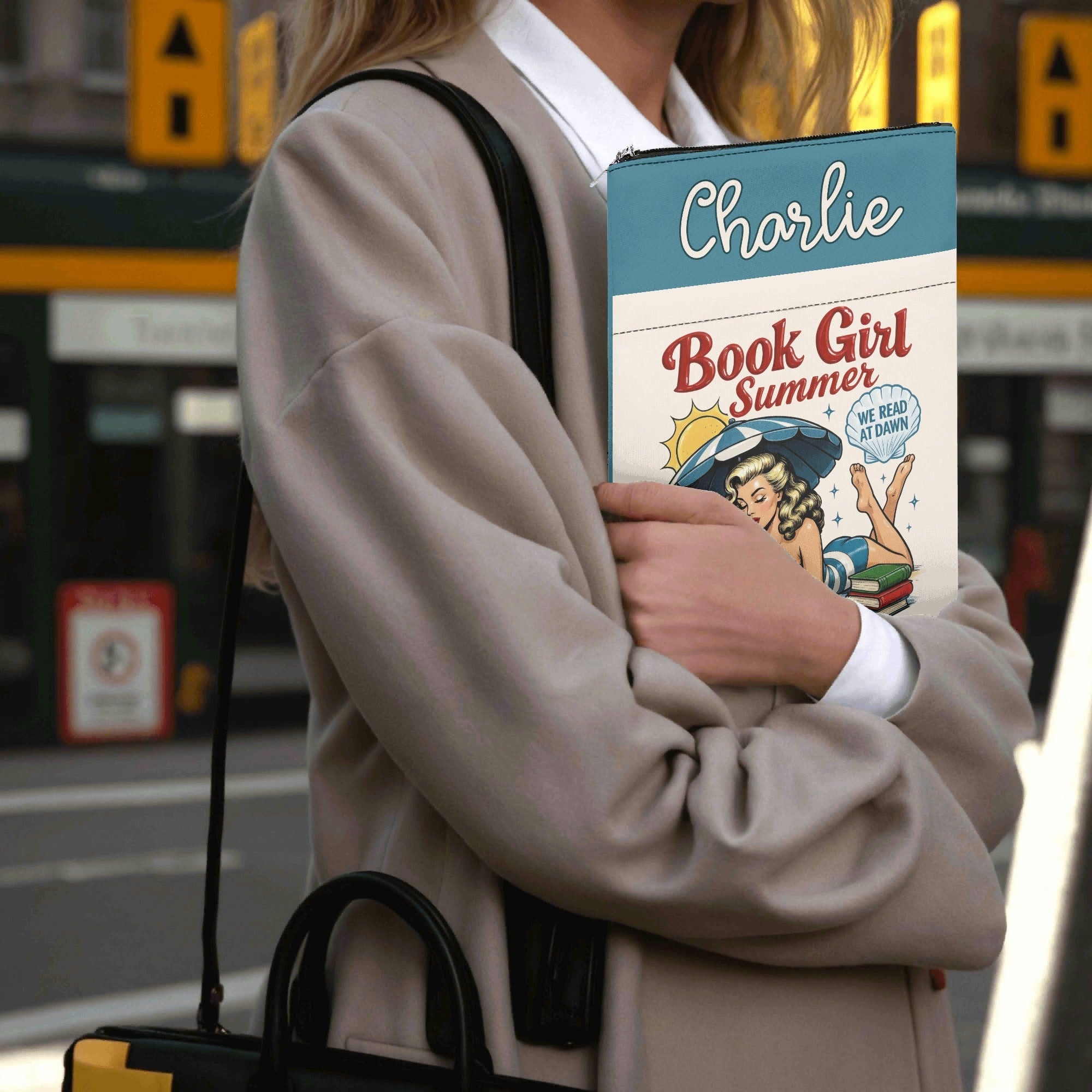 Personalised - Book Girl Summer - Book Sleeve / Book Cover Protector with Zipper Personalised Book Sleeve / Cover Printed Offshore Reading Summer