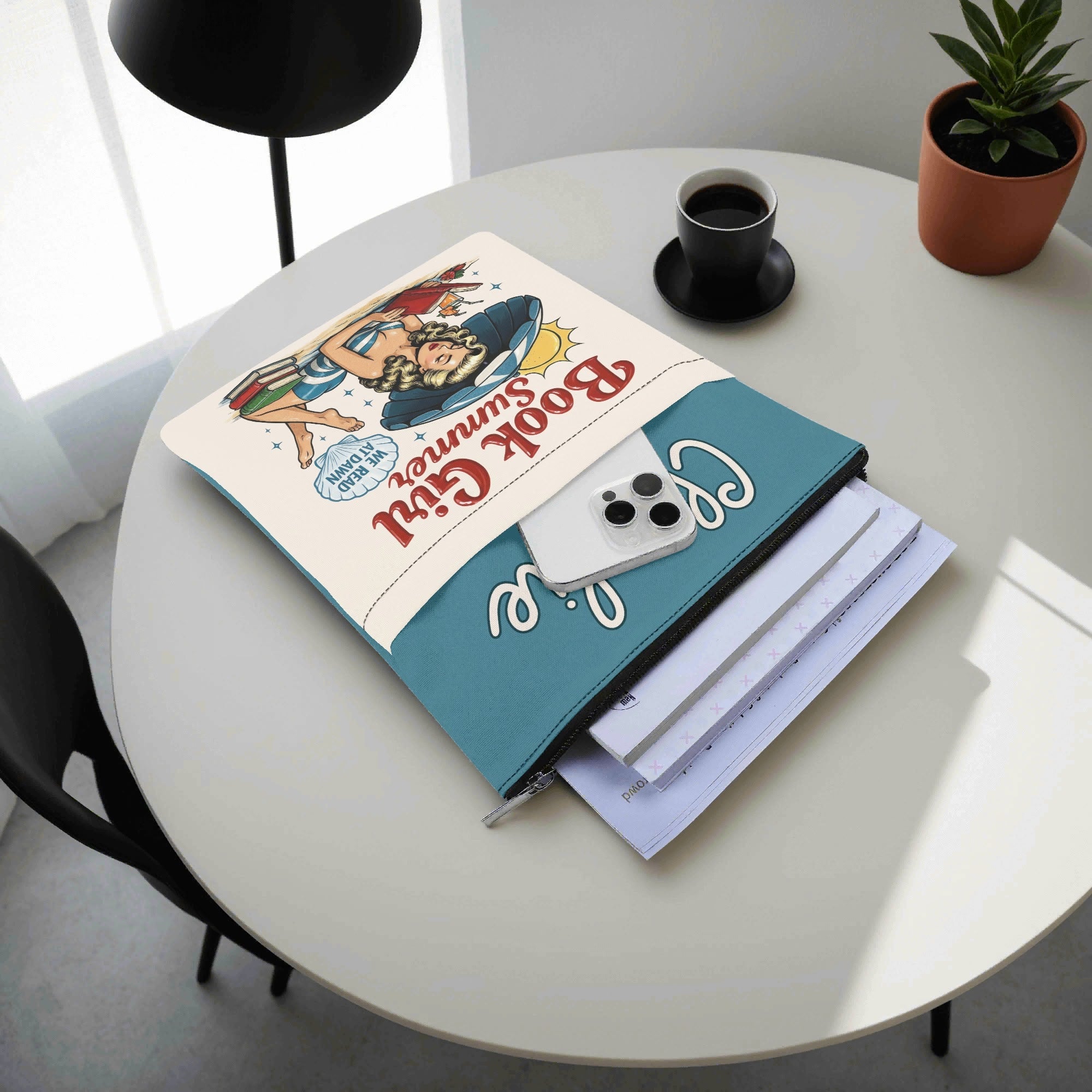 Personalised - Book Girl Summer - Book Sleeve / Book Cover Protector with Zipper Personalised Book Sleeve / Cover Printed Offshore Reading Summer