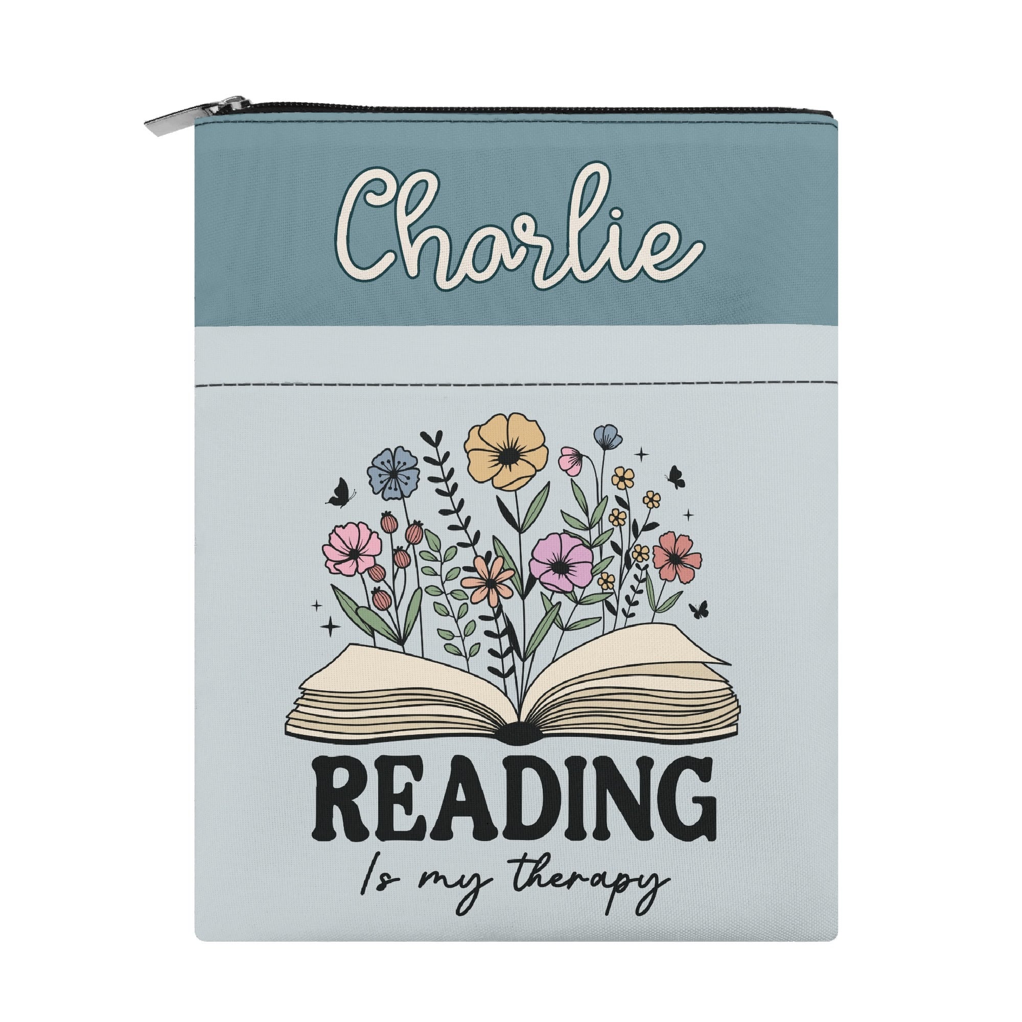 Personalised - Reading Is My Therapy - Book Sleeve / Book Cover Protector with Zipper Personalised Book Sleeve / Cover Printed Offshore Reading