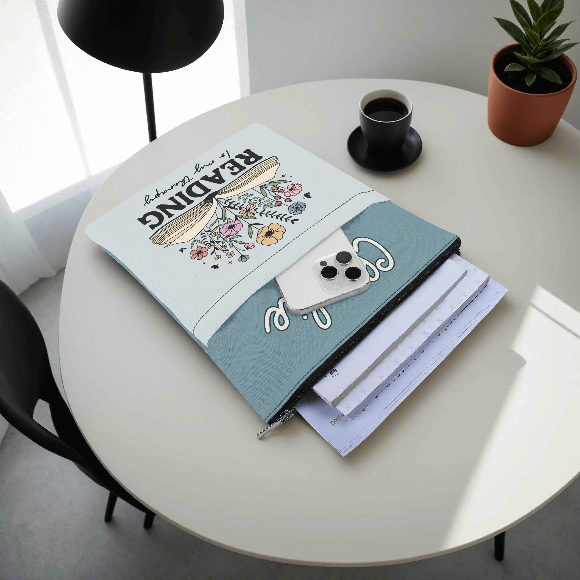 Personalised - Reading Is My Therapy - Book Sleeve / Book Cover Protector with Zipper Personalised Book Sleeve / Cover Printed Offshore Reading