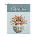 Personalised Cute Cat In Fish Bowl Book Sleeve / Book Cover Protector with Zipper Personalised Book Sleeve / Cover animal Printed Offshore
