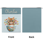 Personalised Cute Cat In Fish Bowl Book Sleeve / Book Cover Protector with Zipper Personalised Book Sleeve / Cover animal Printed Offshore