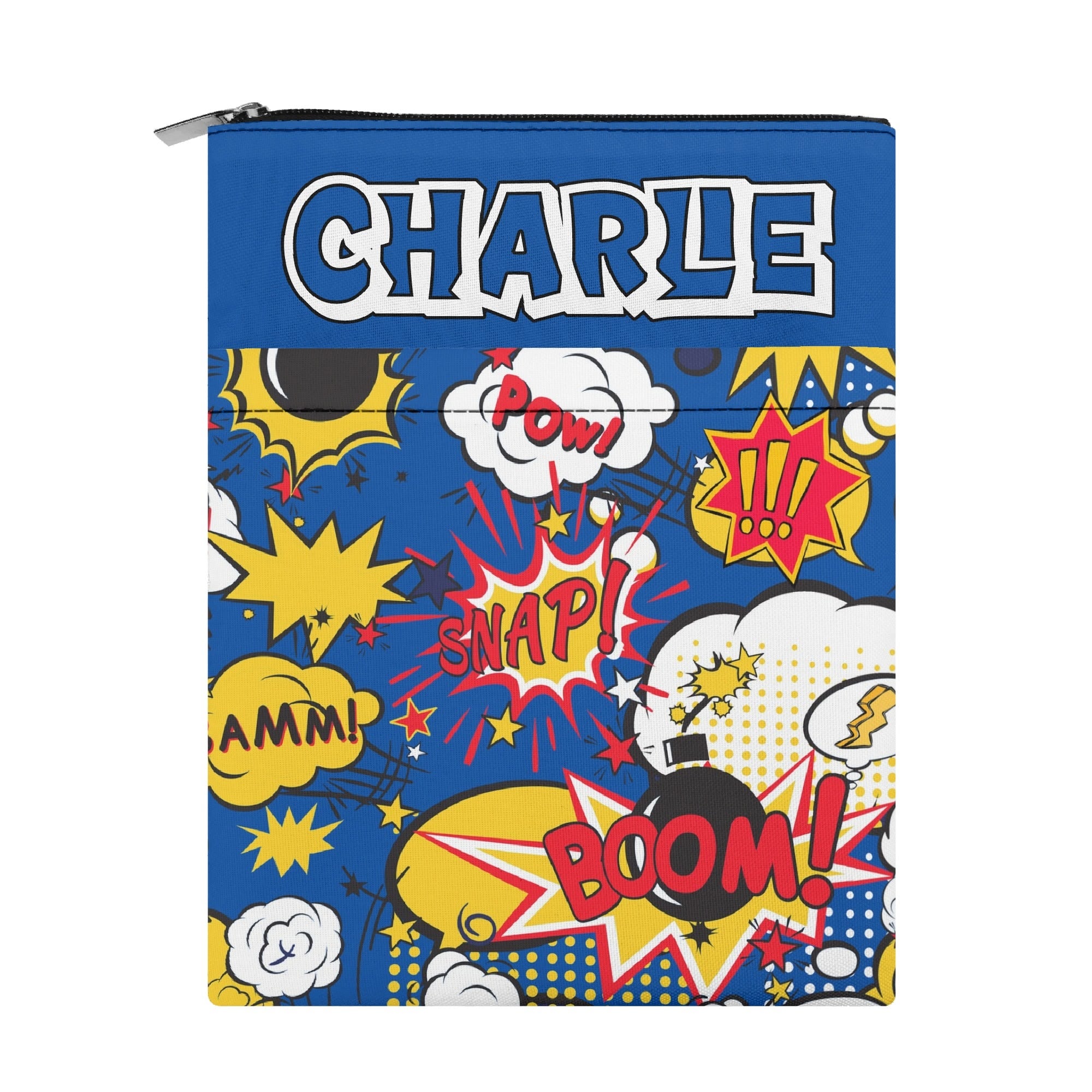 Personalised - Comic Book Blue - Book Sleeve / Book Cover Protector with Zipper Personalised Book Sleeve / Cover comic Printed Offshore