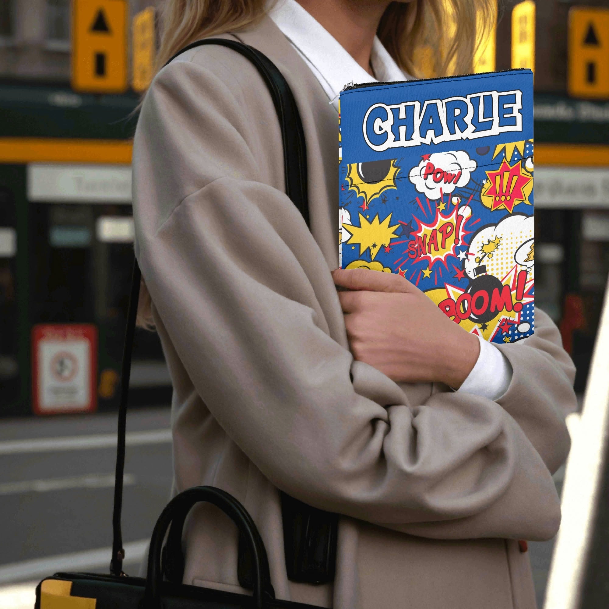 Personalised - Comic Book Blue - Book Sleeve / Book Cover Protector with Zipper Personalised Book Sleeve / Cover comic Printed Offshore