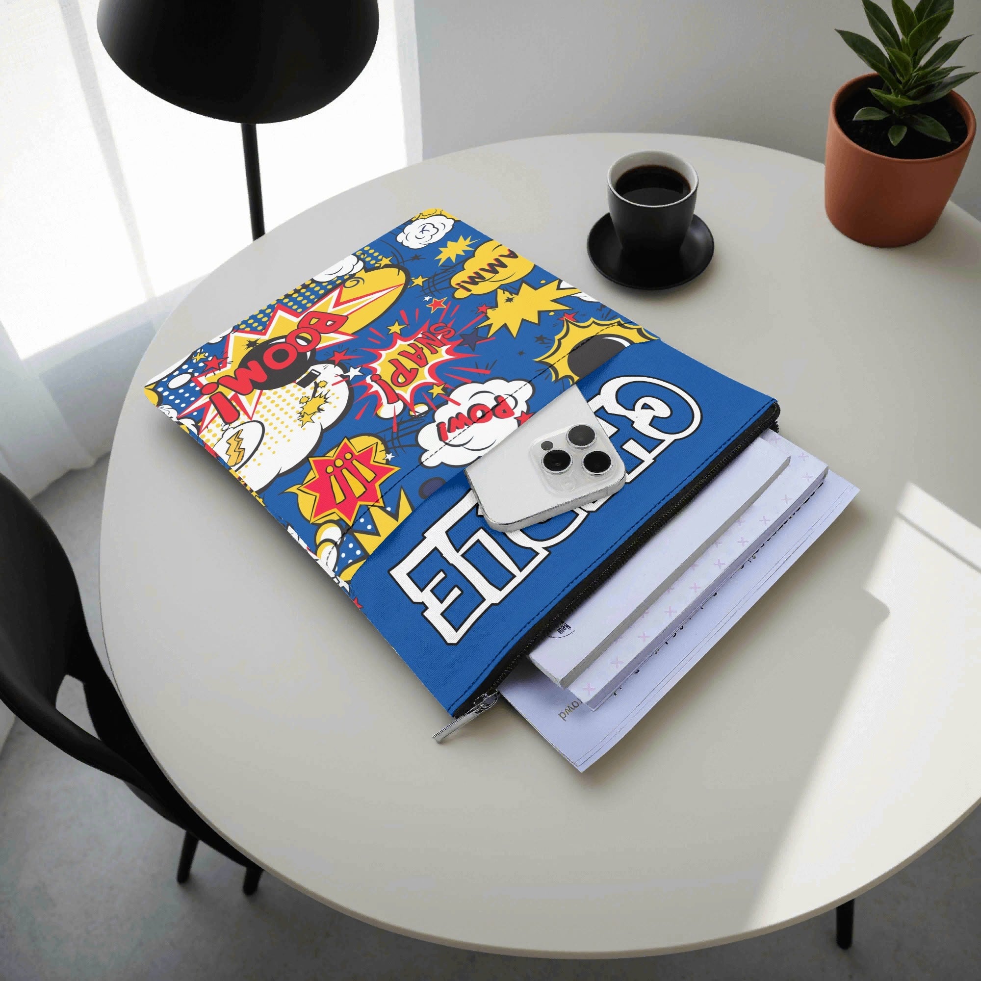 Personalised - Comic Book Blue - Book Sleeve / Book Cover Protector with Zipper Personalised Book Sleeve / Cover comic Printed Offshore
