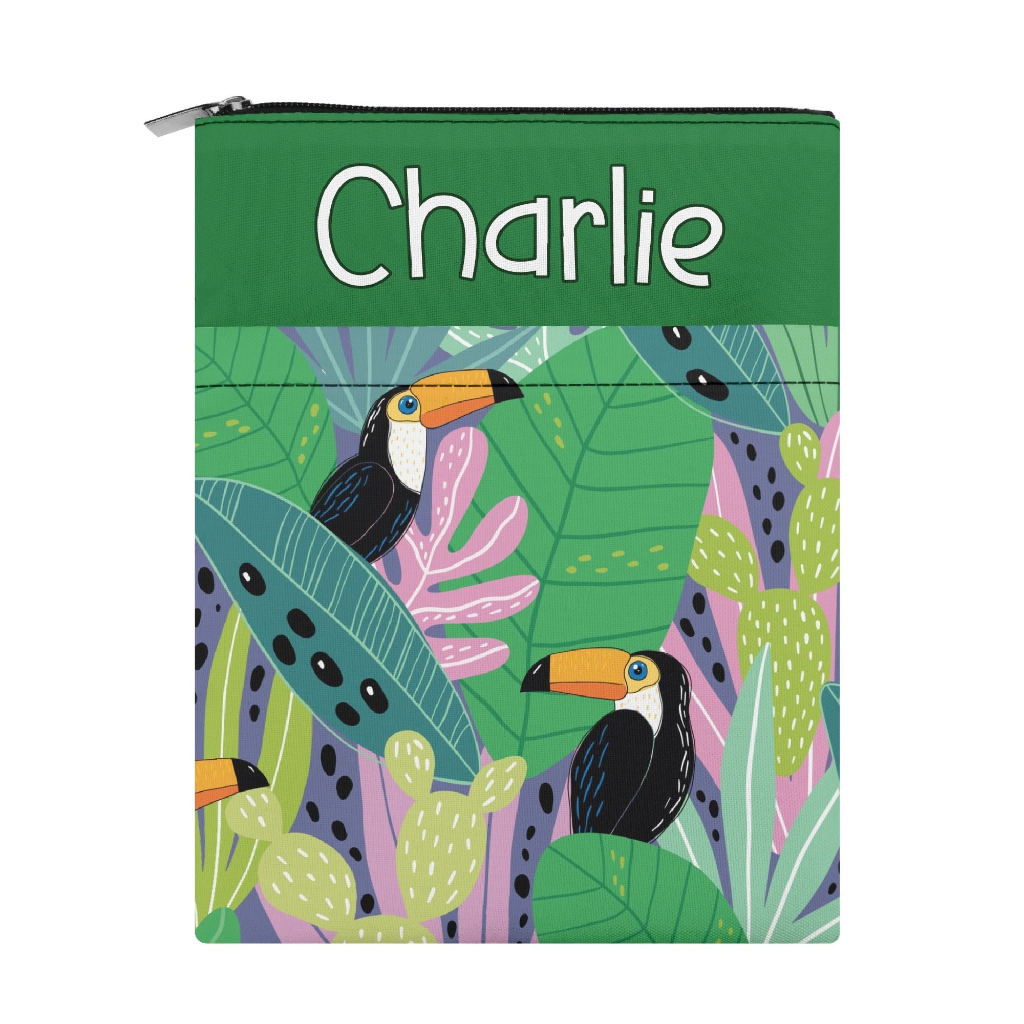Personalised Bright Toucans Book Sleeve / Book Cover Protector with Zipper Personalised Book Sleeve / Cover animal Printed Offshore
