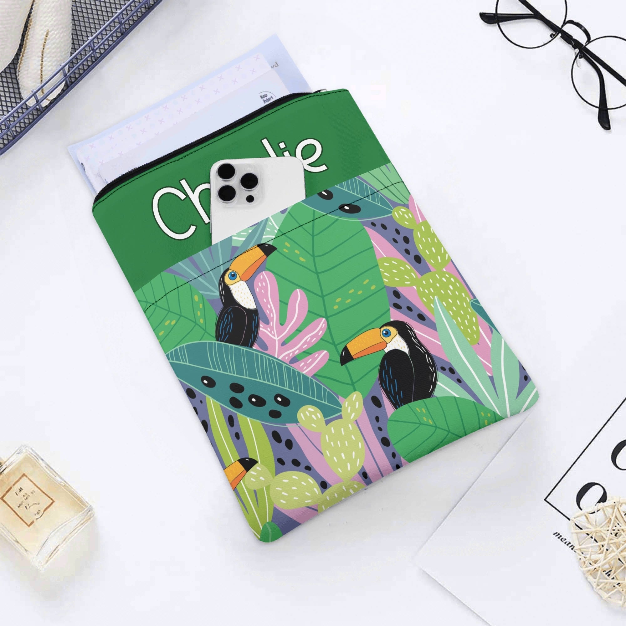 Personalised Bright Toucans Book Sleeve / Book Cover Protector with Zipper Personalised Book Sleeve / Cover animal Printed Offshore