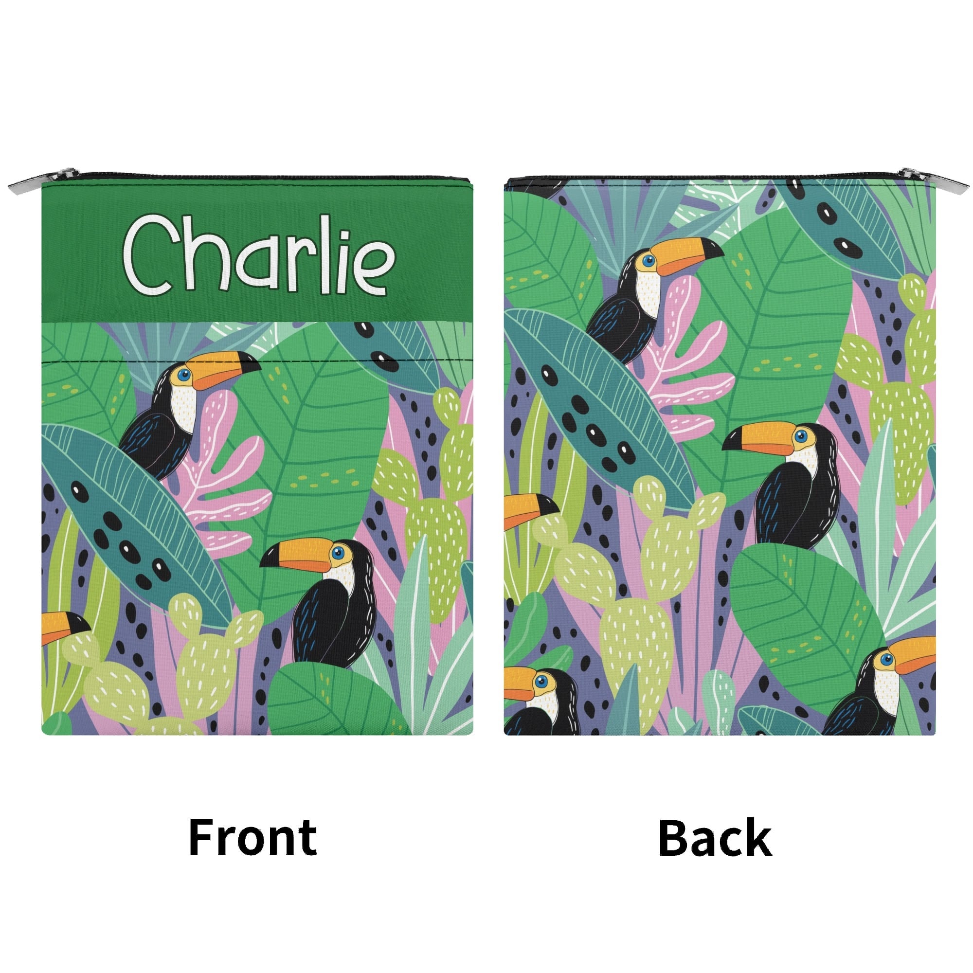 Personalised Bright Toucans Book Sleeve / Book Cover Protector with Zipper Personalised Book Sleeve / Cover animal Printed Offshore