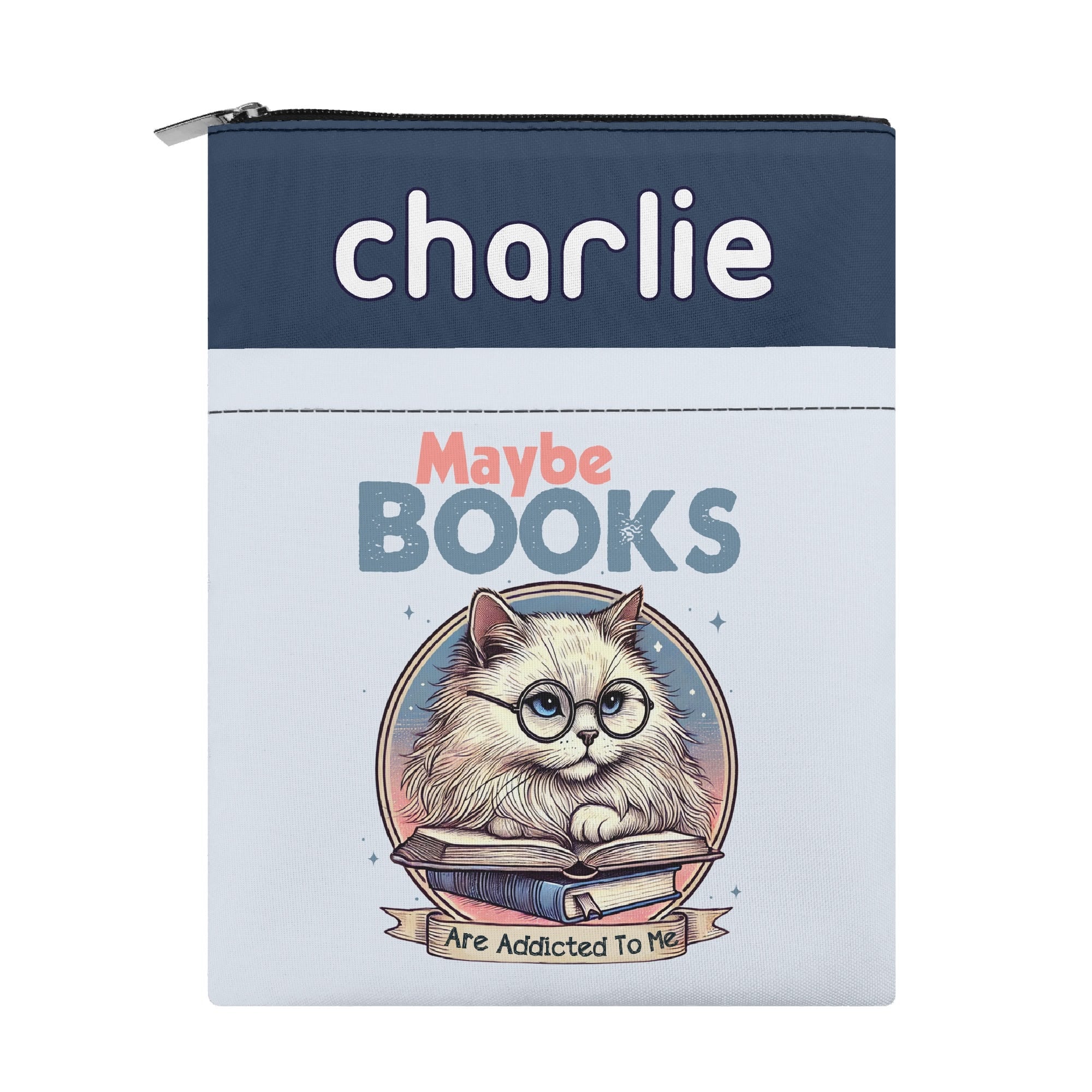 Personalised - Maybe Books Are Addicted To Me, Cat - Book Sleeve / Book Cover Protector with Zipper Personalised Book Sleeve / Cover animal Printed Offshore Reading