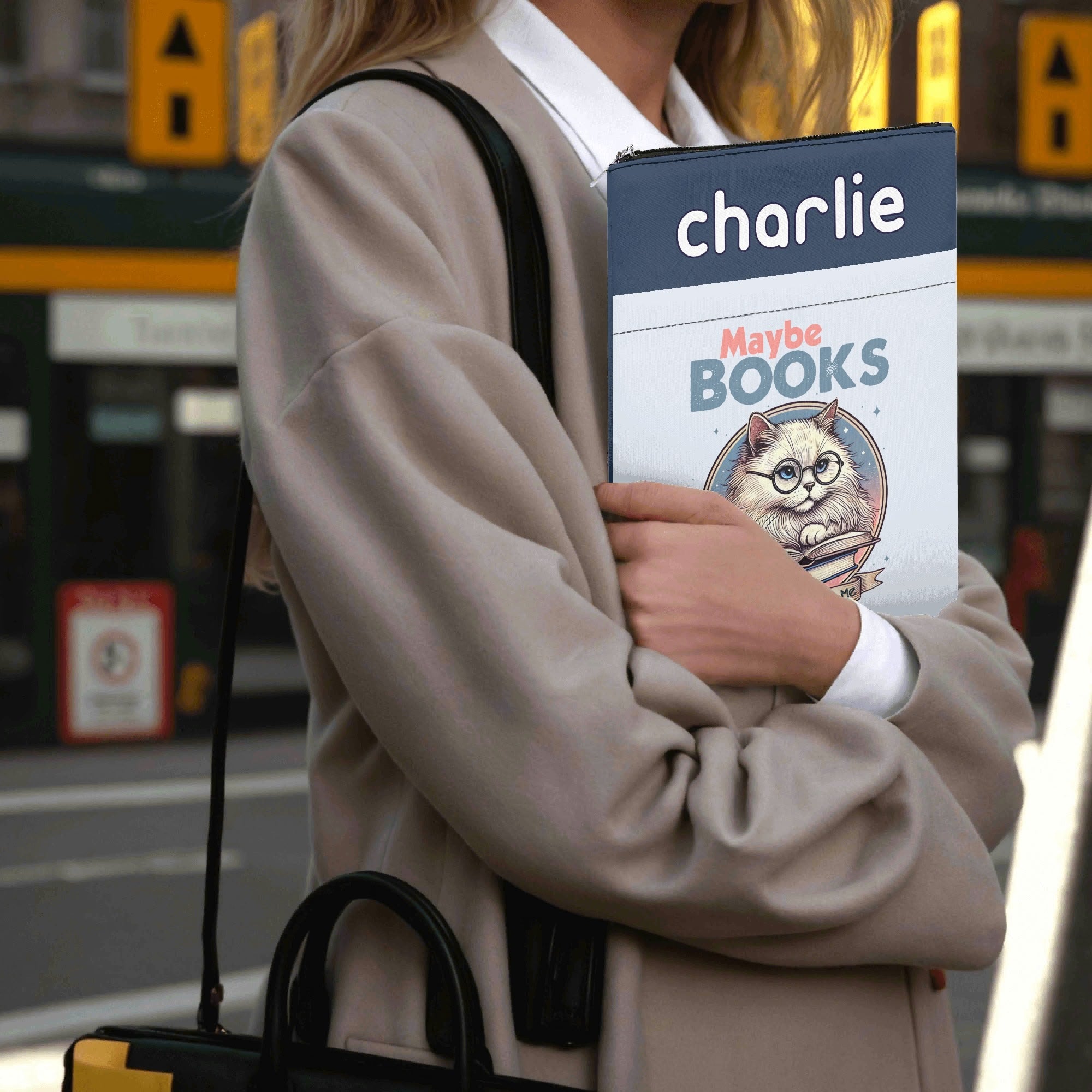 Personalised - Maybe Books Are Addicted To Me, Cat - Book Sleeve / Book Cover Protector with Zipper Personalised Book Sleeve / Cover animal Printed Offshore Reading