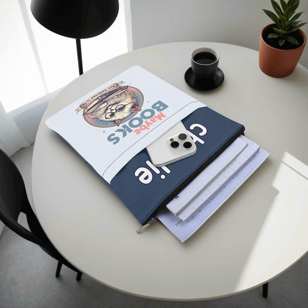 Personalised Maybe Books Are Addicted To Me, Cat Book Sleeve / Book Cover Protector with Zipper Personalised Book Sleeve / Cover animal Printed Offshore Reading