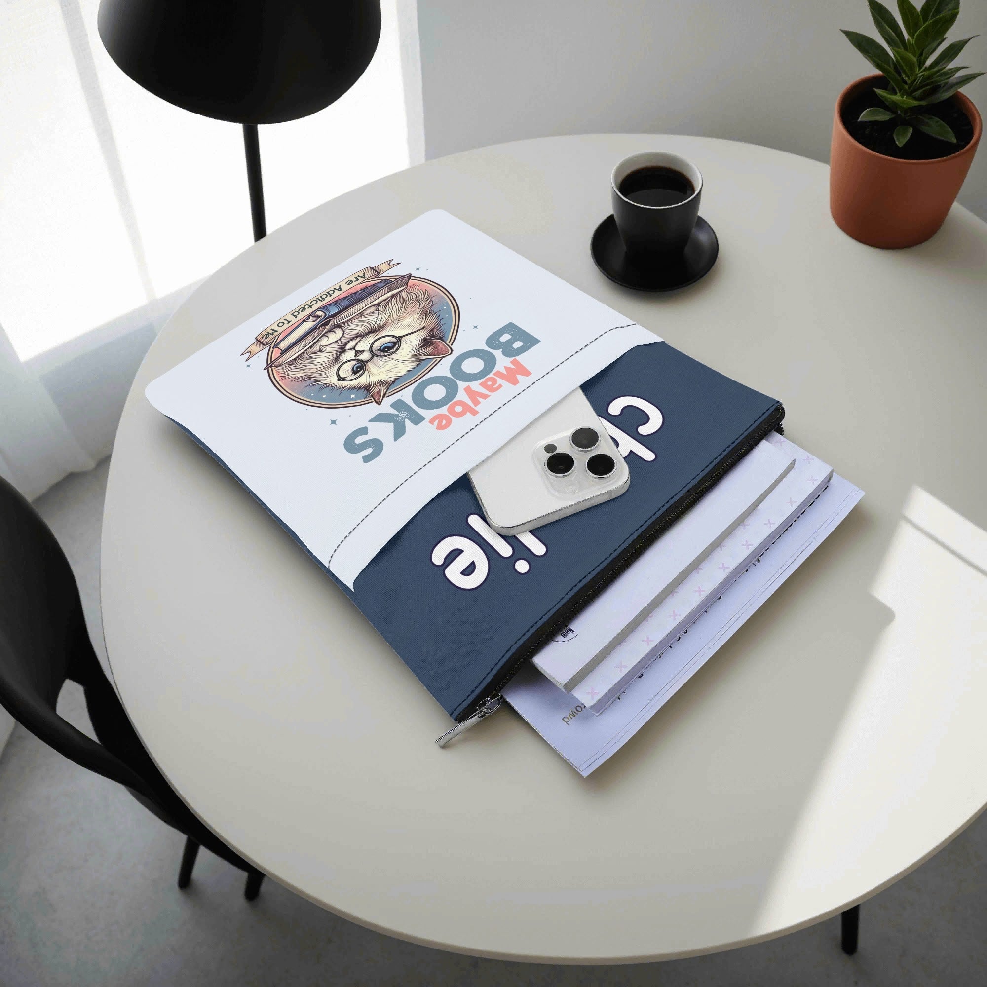 Personalised - Maybe Books Are Addicted To Me, Cat - Book Sleeve / Book Cover Protector with Zipper Personalised Book Sleeve / Cover animal Printed Offshore Reading