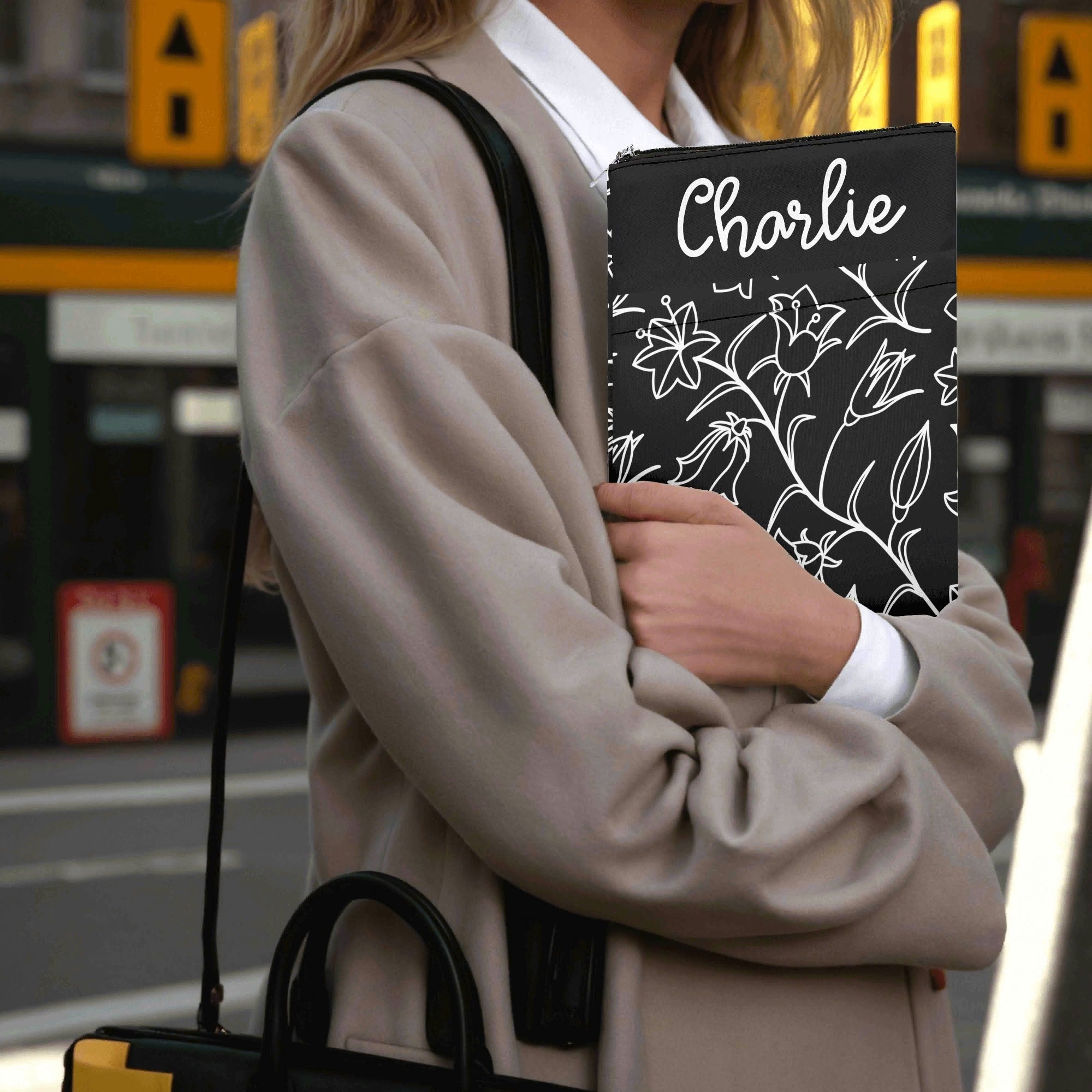 Personalised - Black And White Floral - Book Sleeve / Book Cover Protector with Zipper Personalised Book Sleeve / Cover Plants Printed Offshore