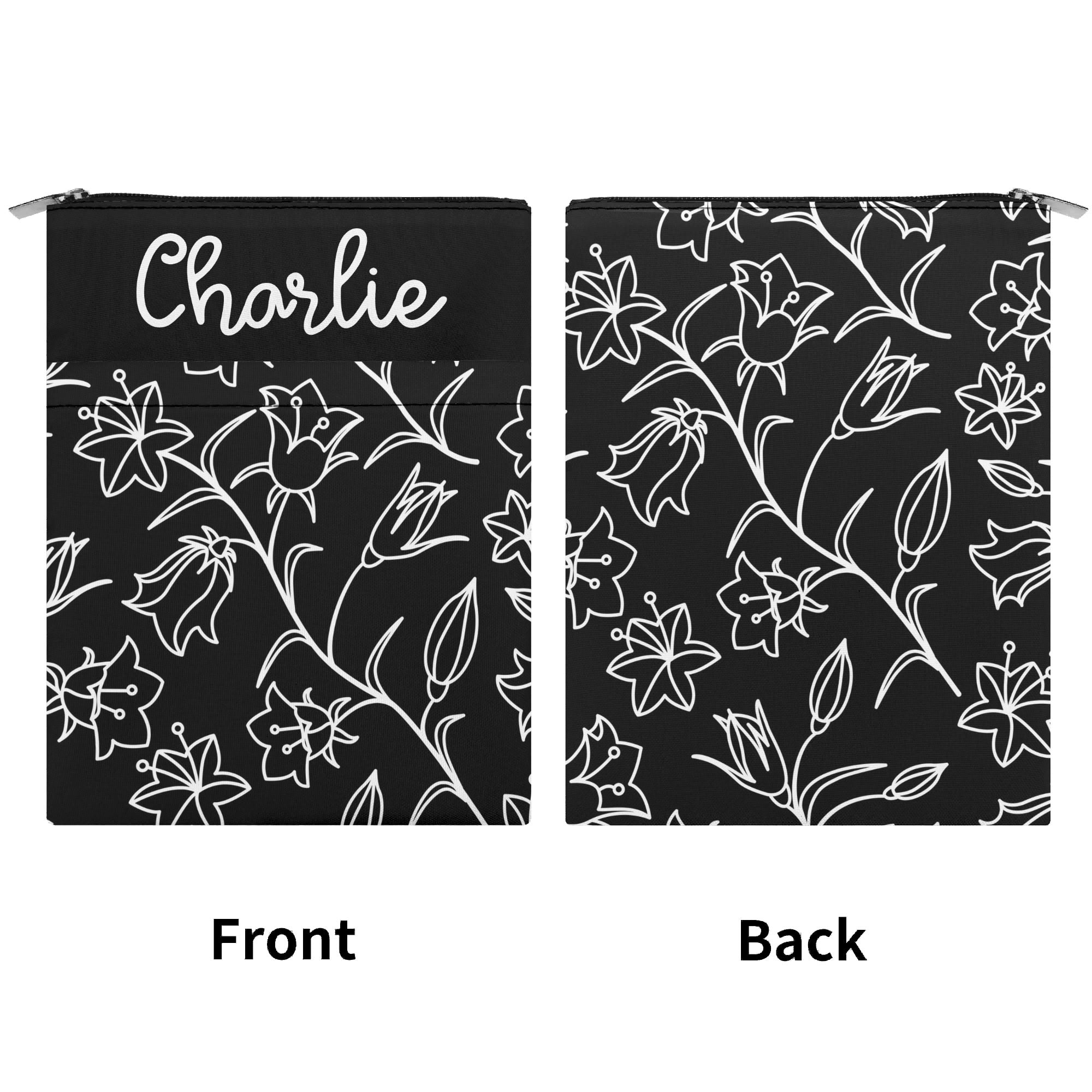 Personalised Black And White Floral Book Sleeve / Book Cover Protector with Zipper Personalised Book Sleeve / Cover Plants Printed Offshore