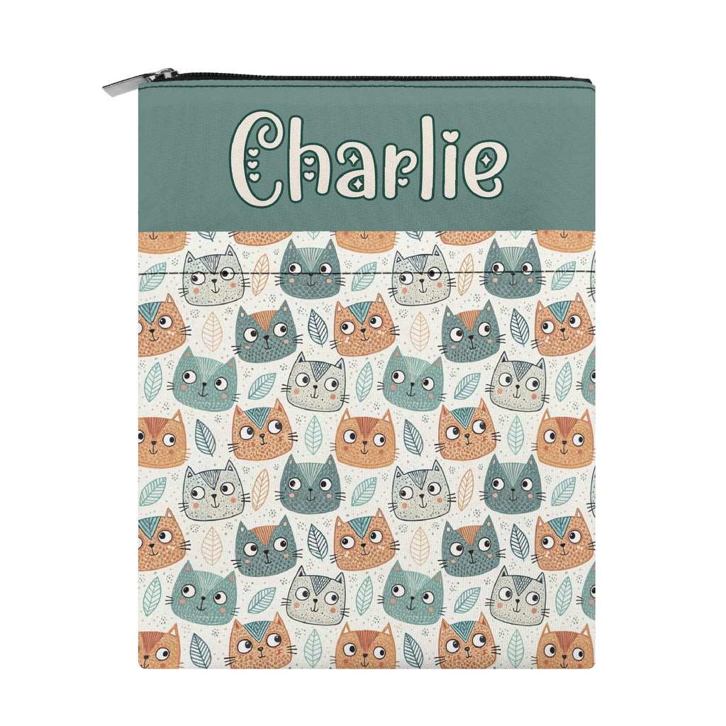 Personalised Cute Cat Faces Book Sleeve / Book Cover Protector with Zipper Personalised Book Sleeve / Cover animal Printed Offshore