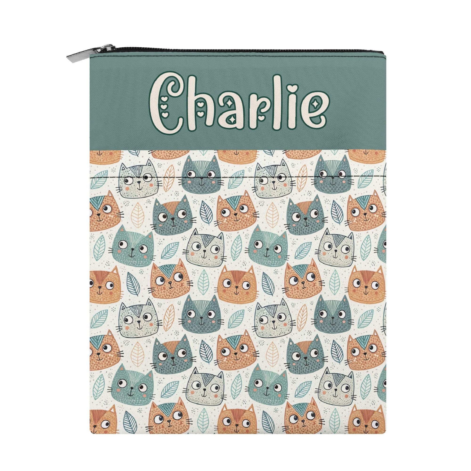 Personalised - Cute Cat Faces - Book Sleeve / Book Cover Protector with Zipper Personalised Book Sleeve / Cover animal Printed Offshore