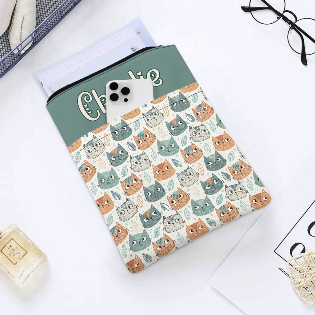 Personalised Cute Cat Faces Book Sleeve / Book Cover Protector with Zipper Personalised Book Sleeve / Cover animal Printed Offshore