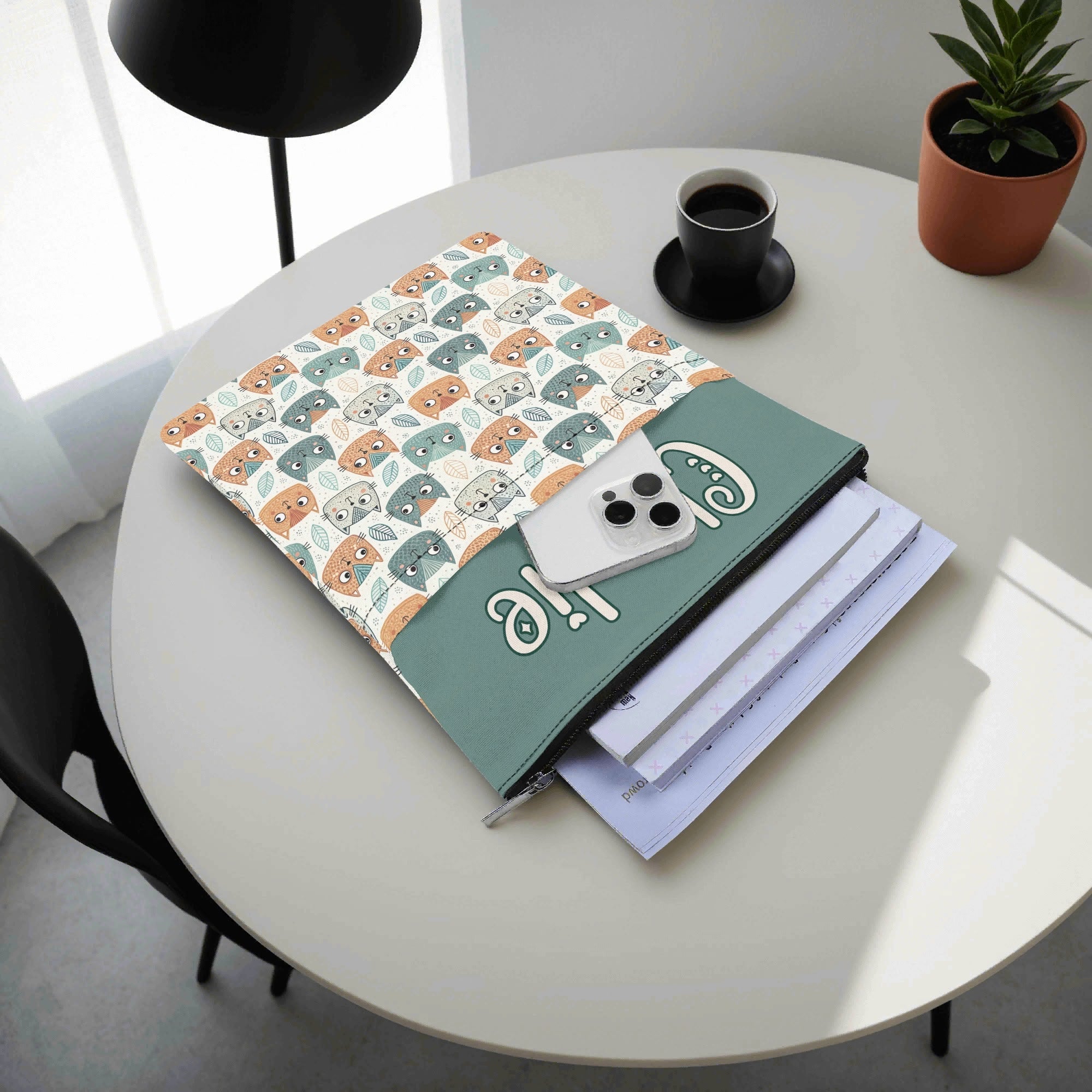 Personalised - Cute Cat Faces - Book Sleeve / Book Cover Protector with Zipper Personalised Book Sleeve / Cover animal Printed Offshore