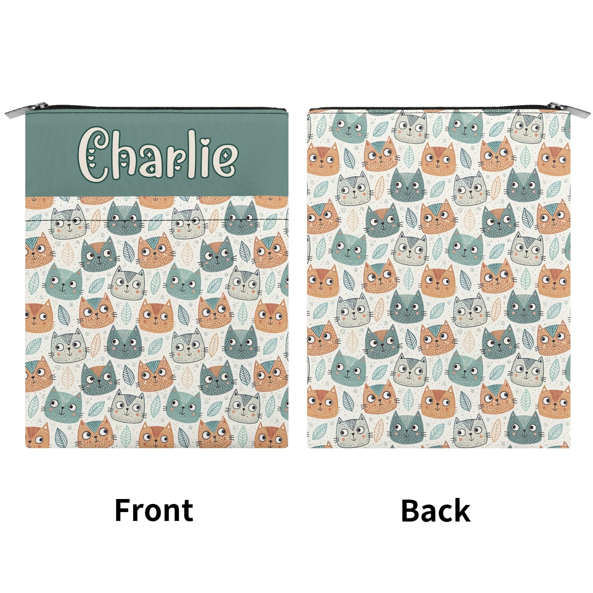 Personalised Cute Cat Faces Book Sleeve / Book Cover Protector with Zipper Personalised Book Sleeve / Cover animal Printed Offshore