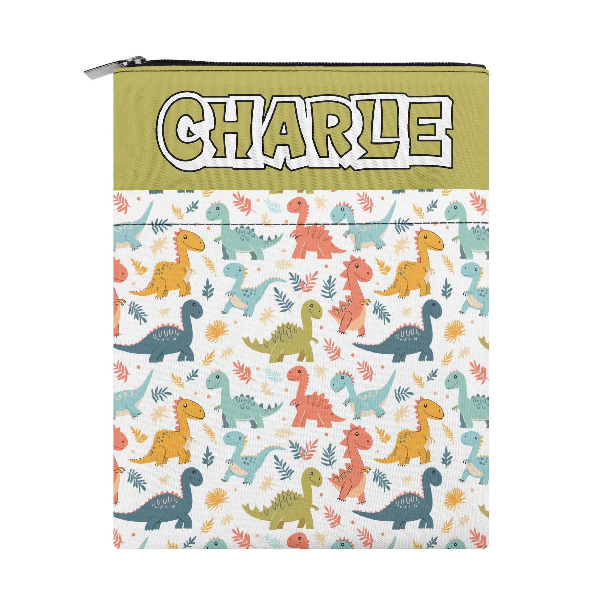 Personalised - Cute Colourful Dinosaurs - Book Sleeve / Book Cover Protector with Zipper Personalised Book Sleeve / Cover animal Printed Offshore
