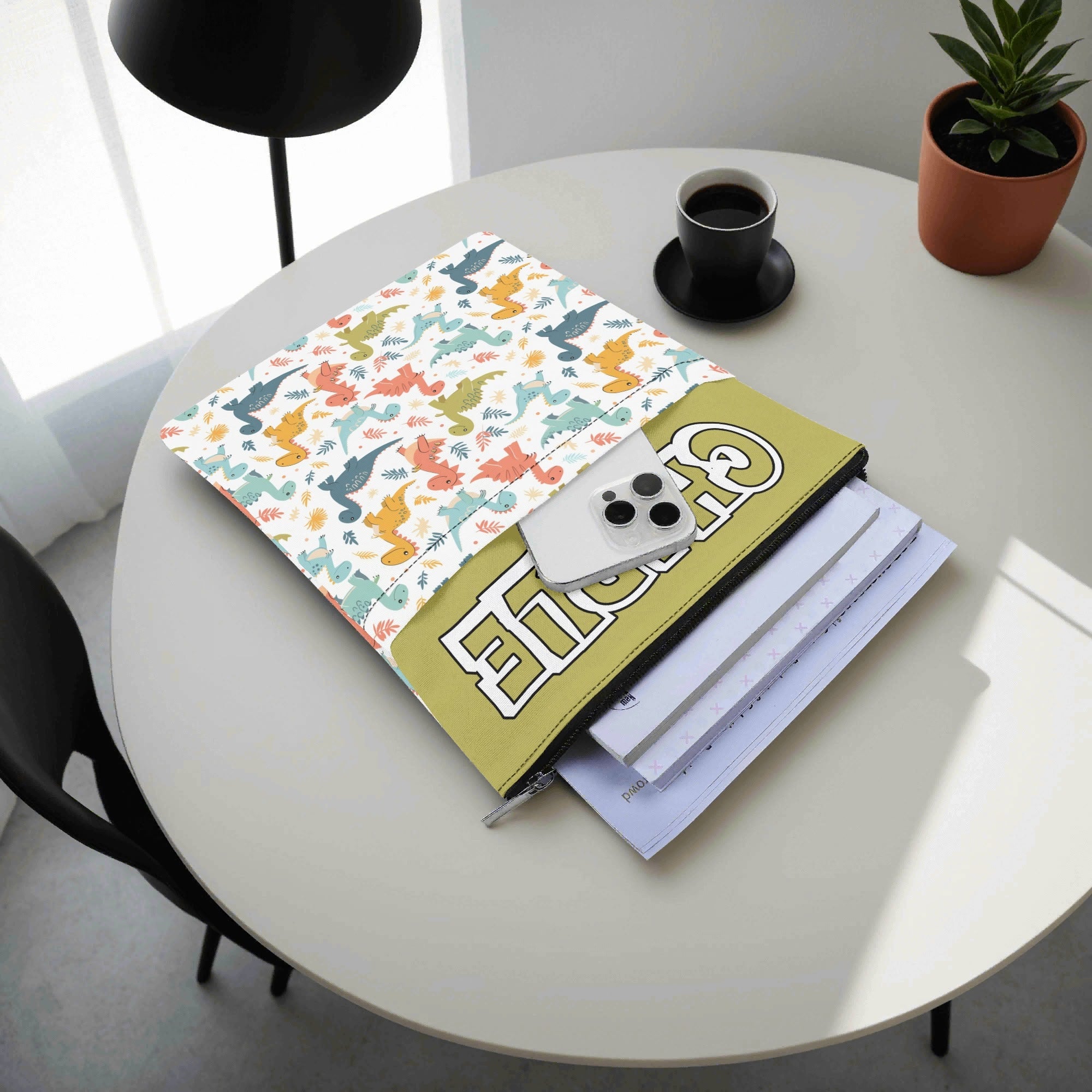Personalised - Cute Colourful Dinosaurs - Book Sleeve / Book Cover Protector with Zipper Personalised Book Sleeve / Cover animal Printed Offshore
