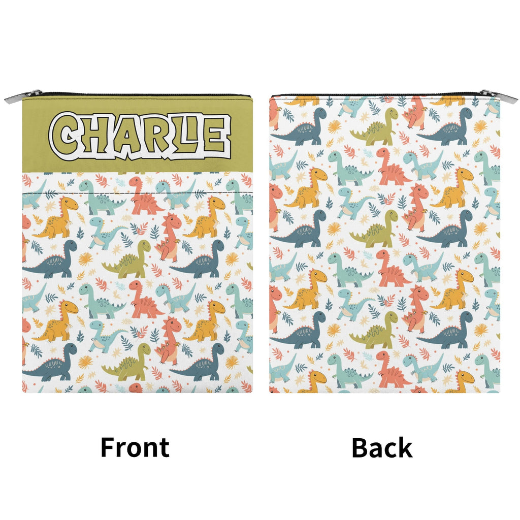 Personalised Cute Colourful Dinosaurs Book Sleeve / Book Cover Protector with Zipper Personalised Book Sleeve / Cover animal Printed Offshore