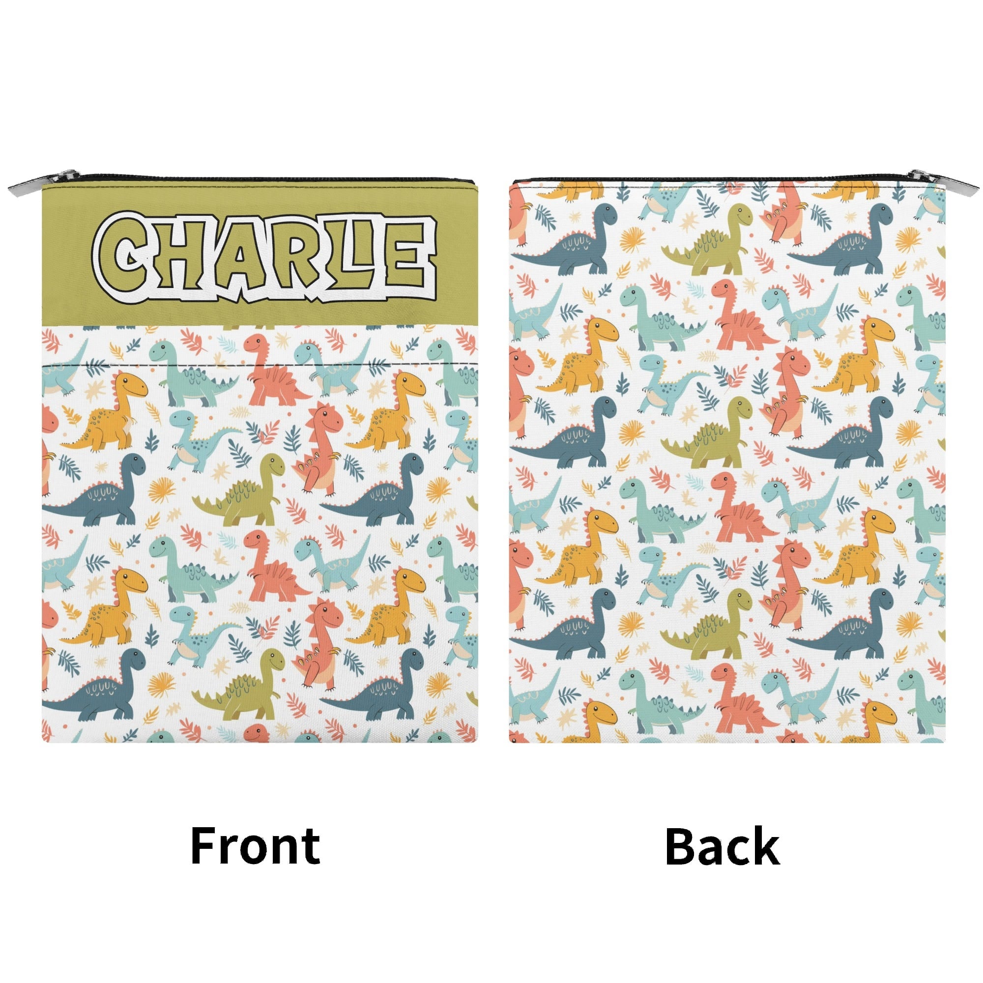 Personalised Cute Colourful Dinosaurs Book Sleeve / Book Cover Protector with Zipper Personalised Book Sleeve / Cover animal Printed Offshore
