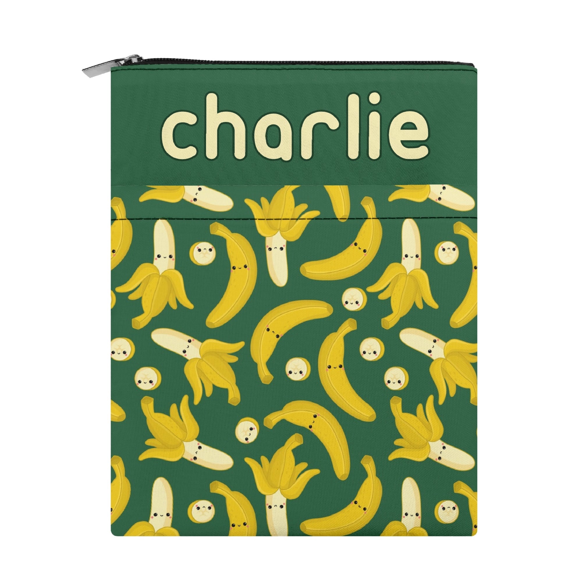 Personalised - Happy Bananas - Book Sleeve / Book Cover Protector with Zipper Personalised Book Sleeve / Cover Food Printed Offshore