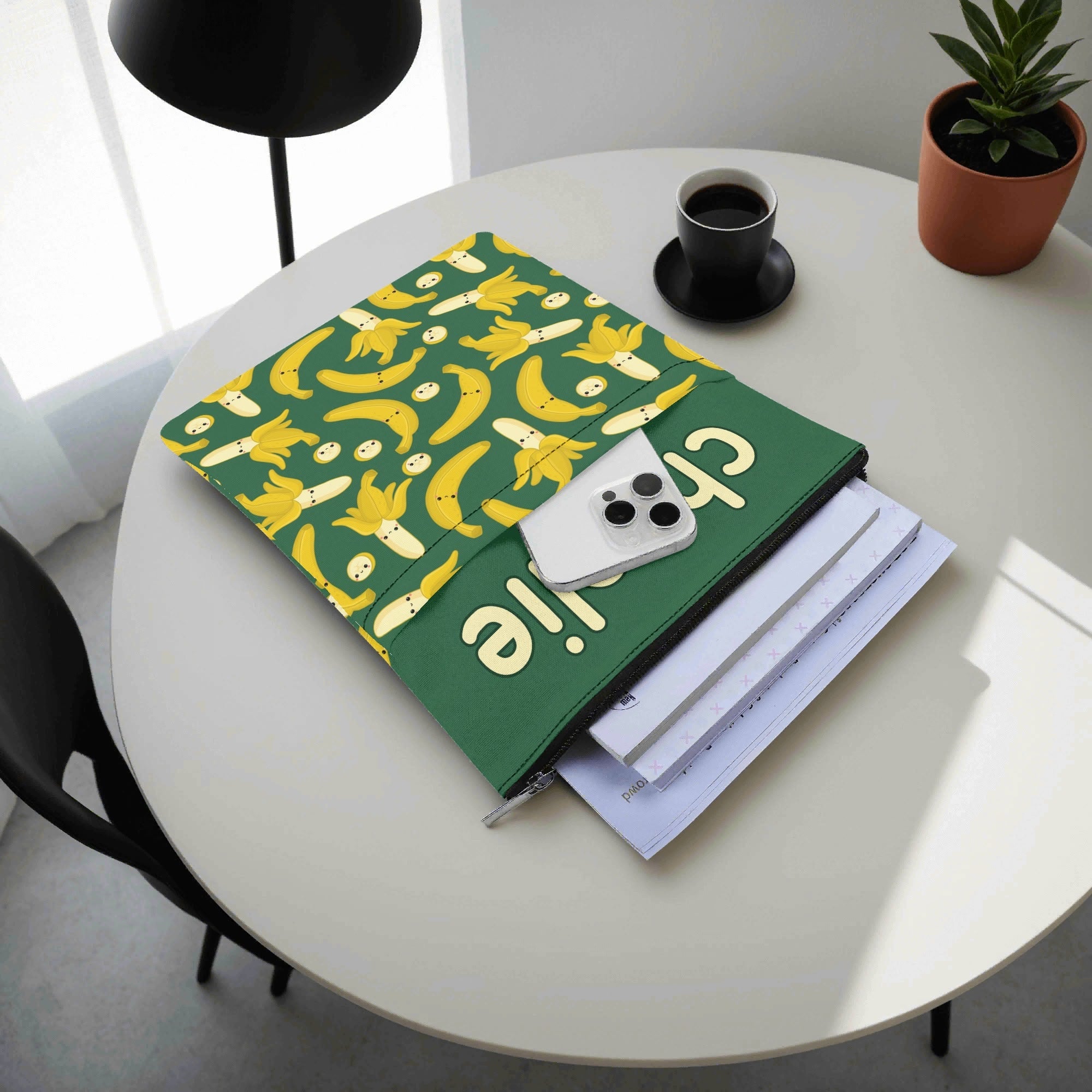 Personalised - Happy Bananas - Book Sleeve / Book Cover Protector with Zipper Personalised Book Sleeve / Cover Food Printed Offshore
