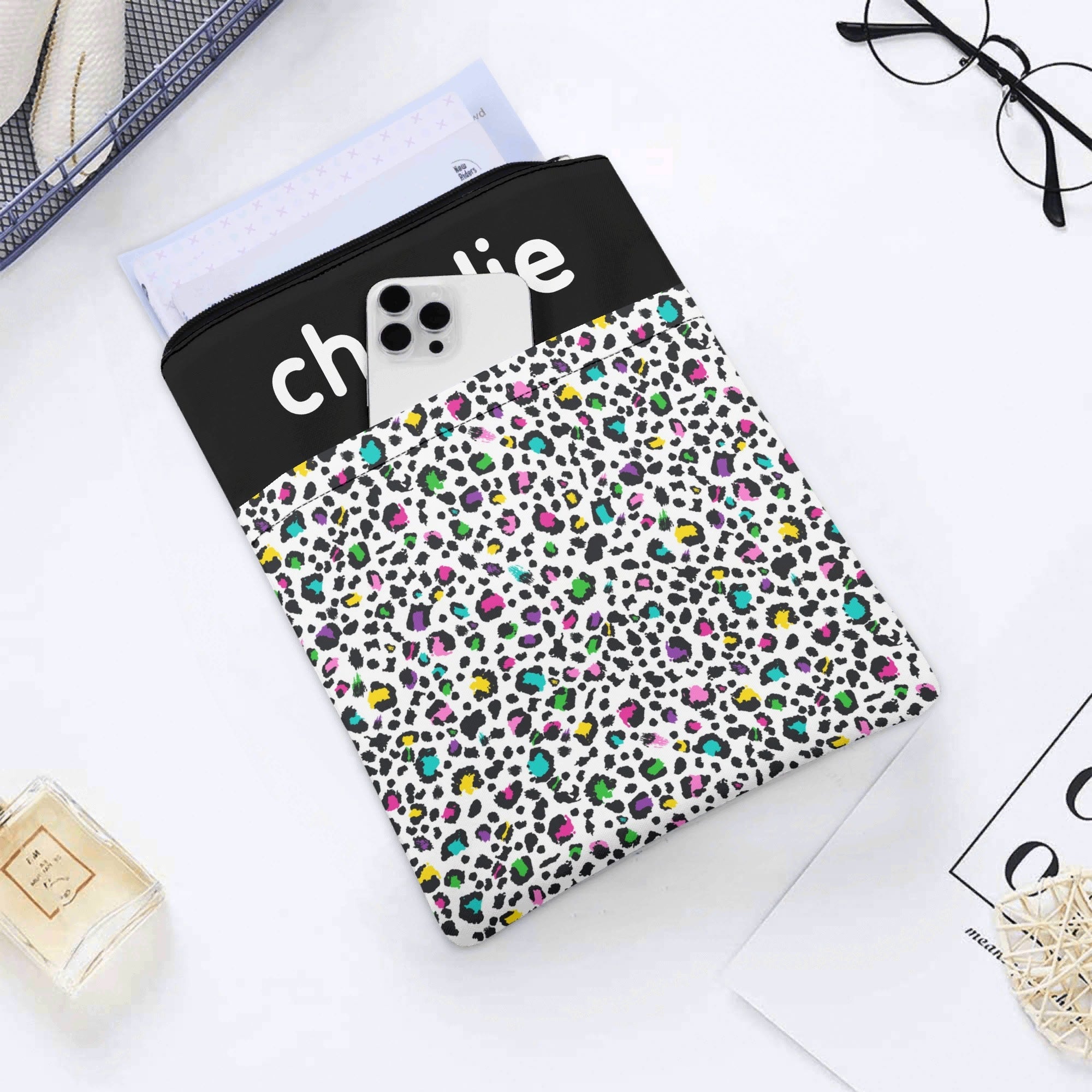 Personalised - Animal Print In Colour - Book Sleeve / Book Cover Protector with Zipper Personalised Book Sleeve / Cover animal Printed Offshore