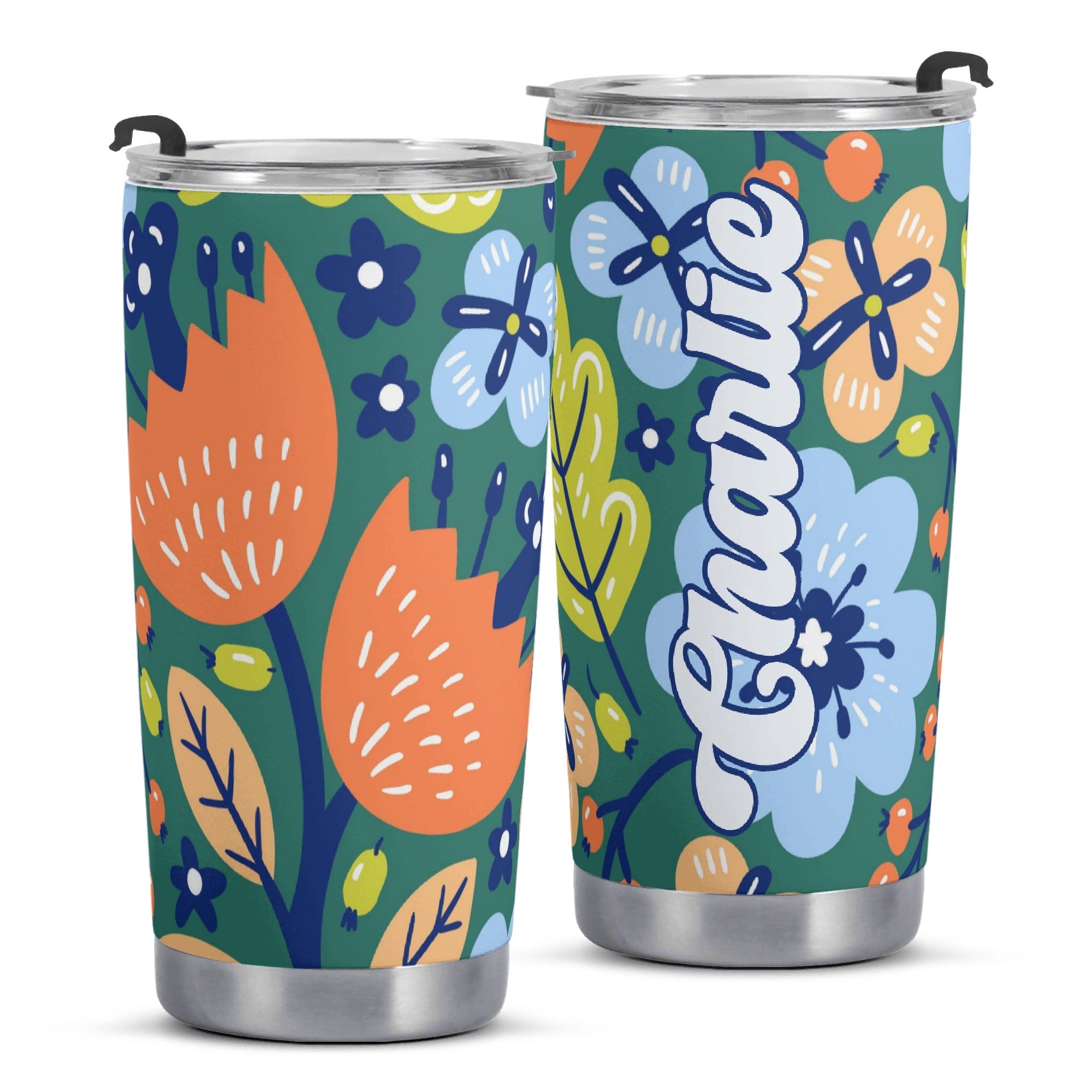 Personalised - Boho Flowers - Stainless Steel 20oz Travel Mug Personalised 20oz Travel Mug Plants Printed Offshore Retro