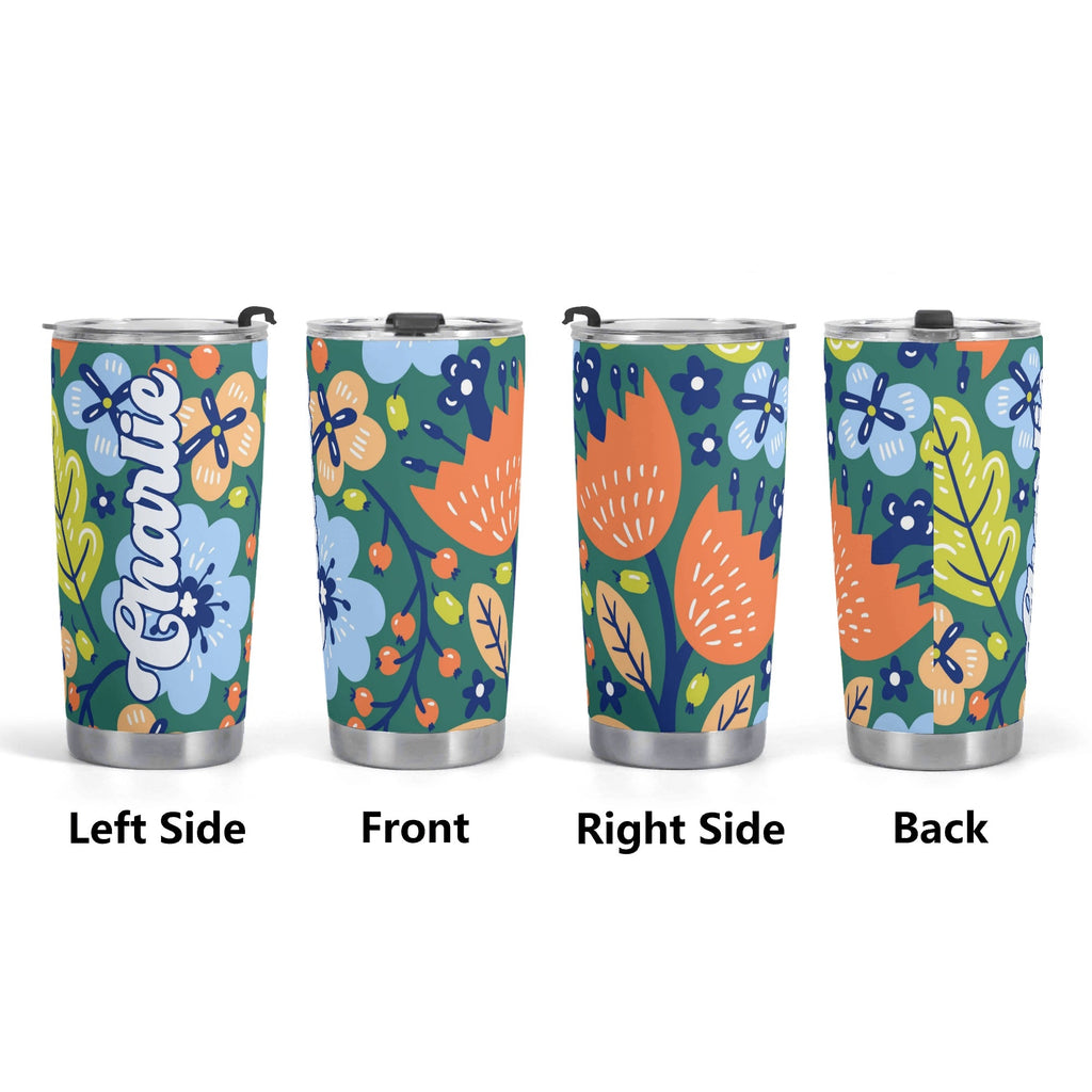 Personalised - Boho Flowers - Stainless Steel 20oz Travel Mug Personalised 20oz Travel Mug Plants Printed Offshore Retro
