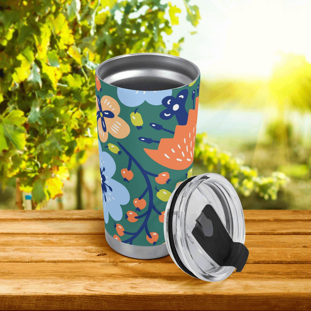 Personalised - Boho Flowers - Stainless Steel 20oz Travel Mug Personalised 20oz Travel Mug Plants Printed Offshore Retro