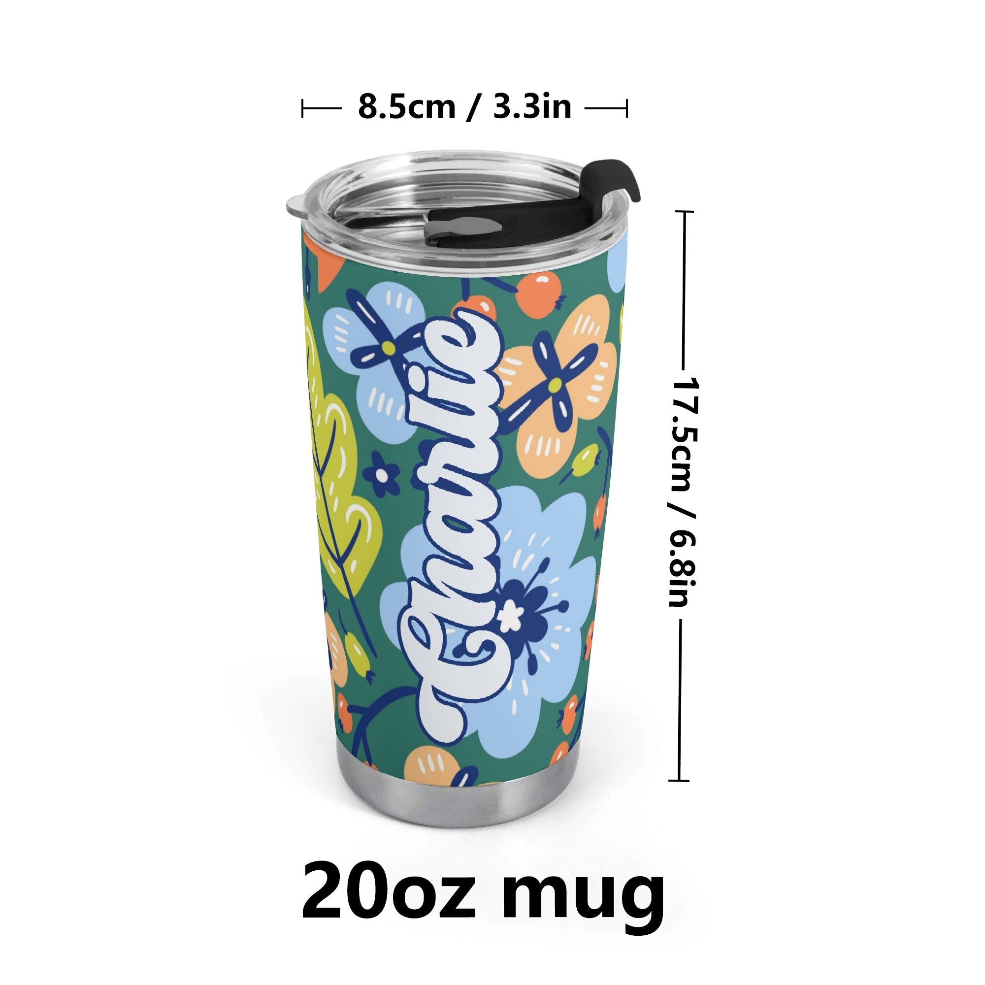 Personalised - Boho Flowers - Stainless Steel 20oz Travel Mug Personalised 20oz Travel Mug Plants Printed Offshore Retro