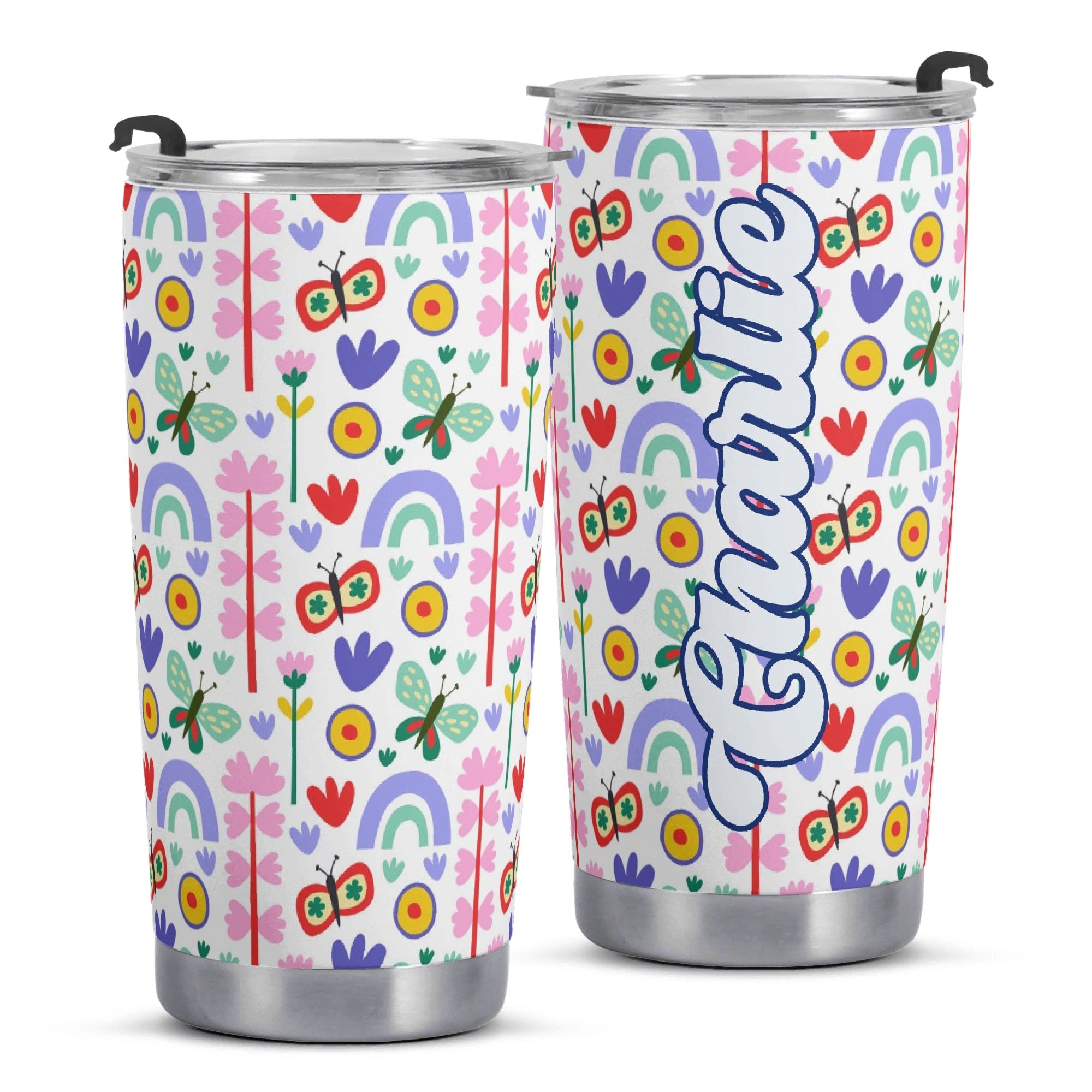 Personalised - Rainbows And Butterflies - Stainless Steel 20oz Travel Mug Personalised 20oz Travel Mug Printed Offshore