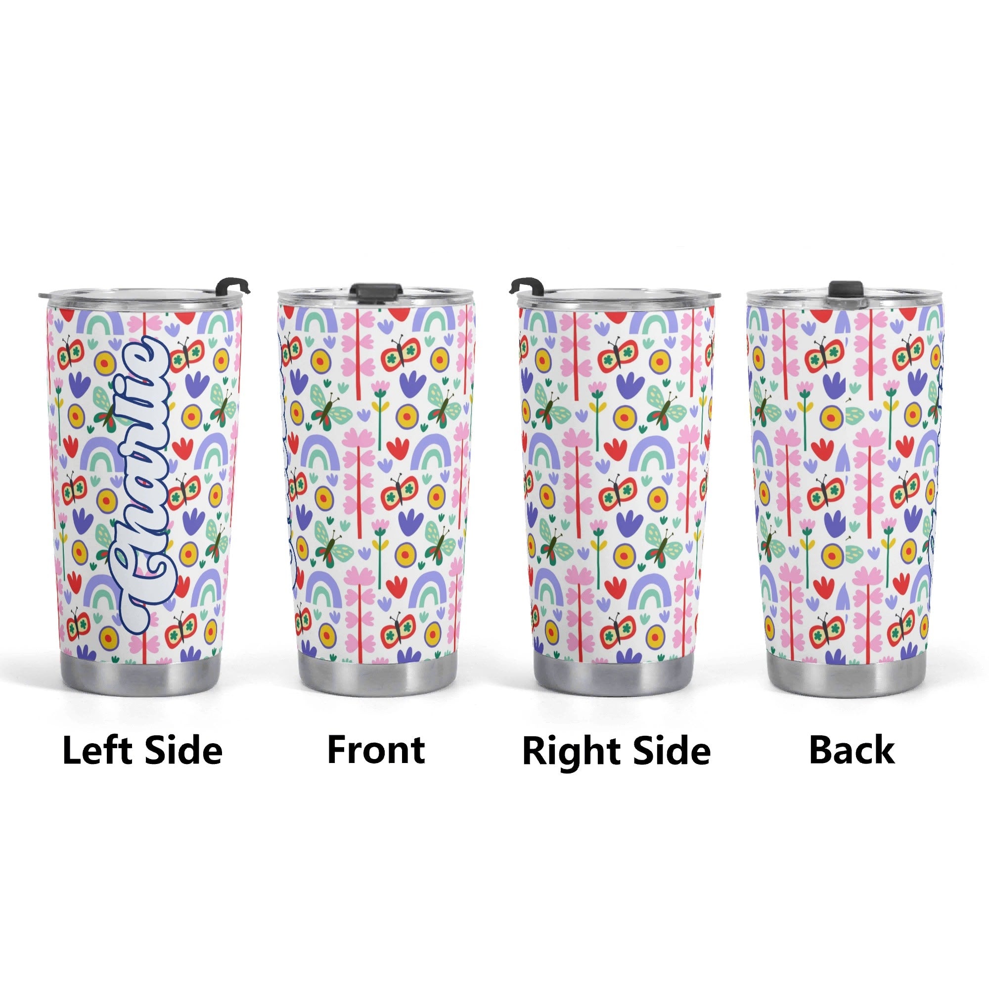 Personalised - Rainbows And Butterflies - Stainless Steel 20oz Travel Mug Personalised 20oz Travel Mug Printed Offshore