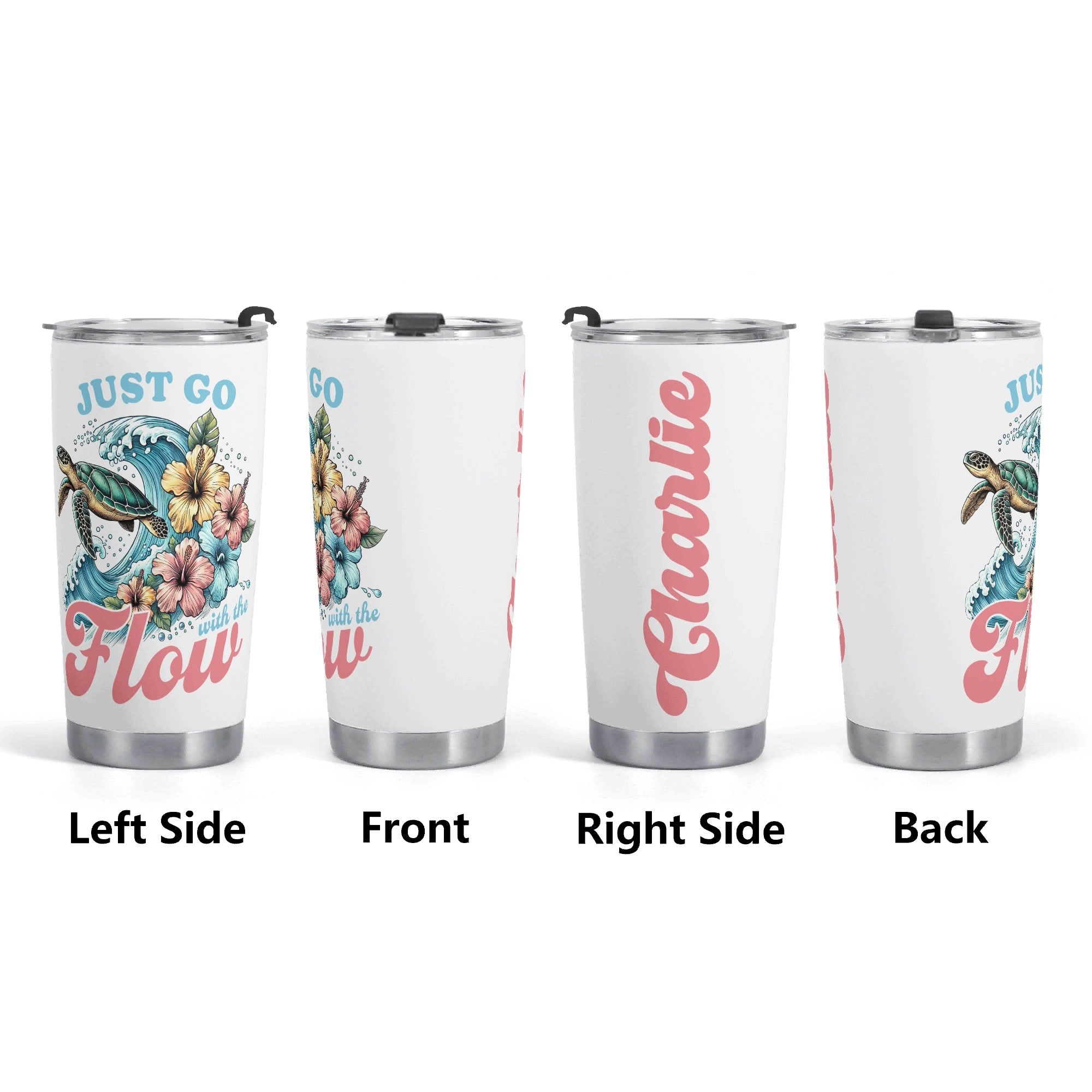 Personalised - Just Go With The Flow, Ocean Turtle - Stainless Steel 20oz Travel Mug Personalised 20oz Travel Mug Ocean Printed Offshore