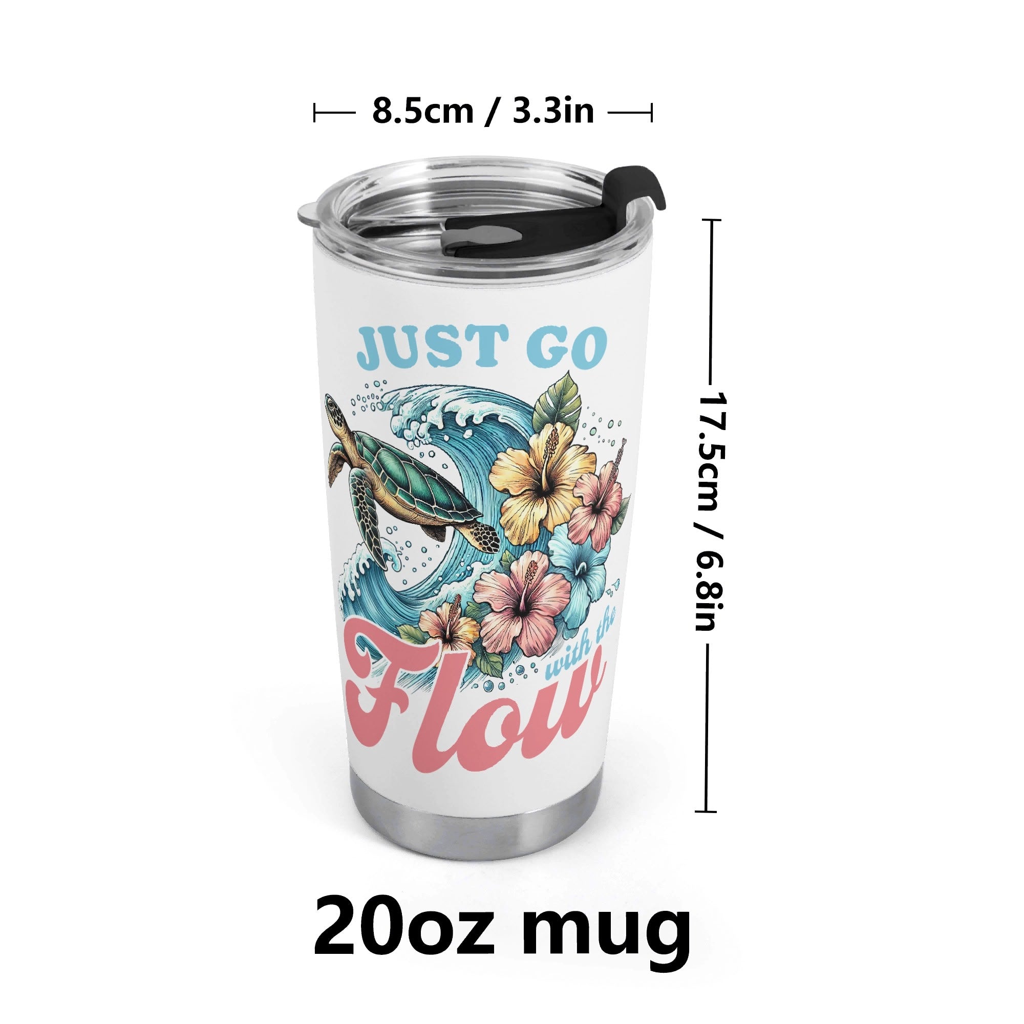 Personalised - Just Go With The Flow, Ocean Turtle - Stainless Steel 20oz Travel Mug Personalised 20oz Travel Mug Ocean Printed Offshore