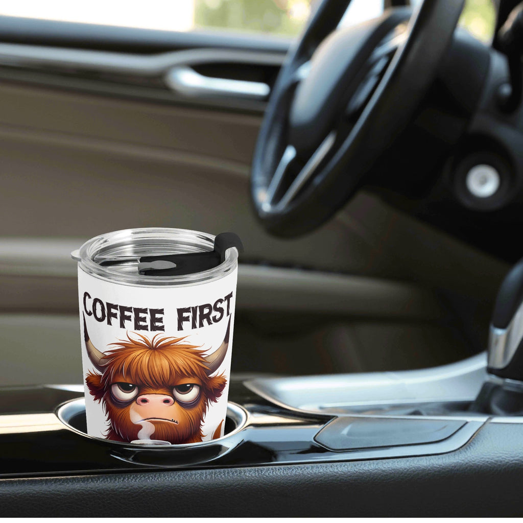 Personalised - Coffee First, Questions Later, Highland Cow - Stainless Steel 20oz Travel Mug Personalised 20oz Travel Mug animal Coffee Printed Offshore