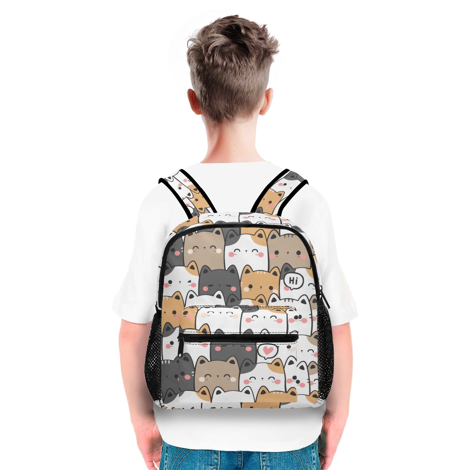Personalised - Cat Hi - Small Kids Backpack, Name On Back Personalised Small Kids Backpack animal Printed Offshore