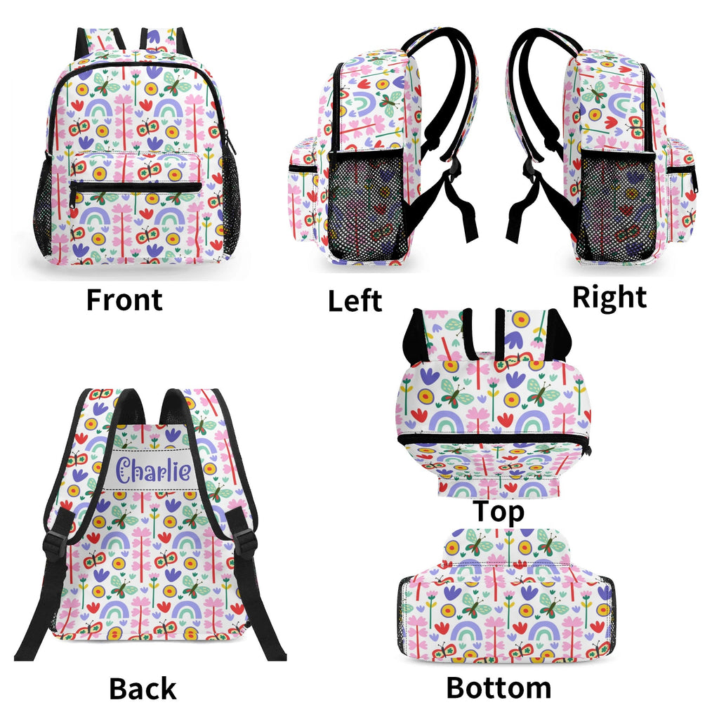Personalised Rainbows And Butterflies Small Kids Backpack, Name On Back Personalised Small Kids Backpack Printed Offshore