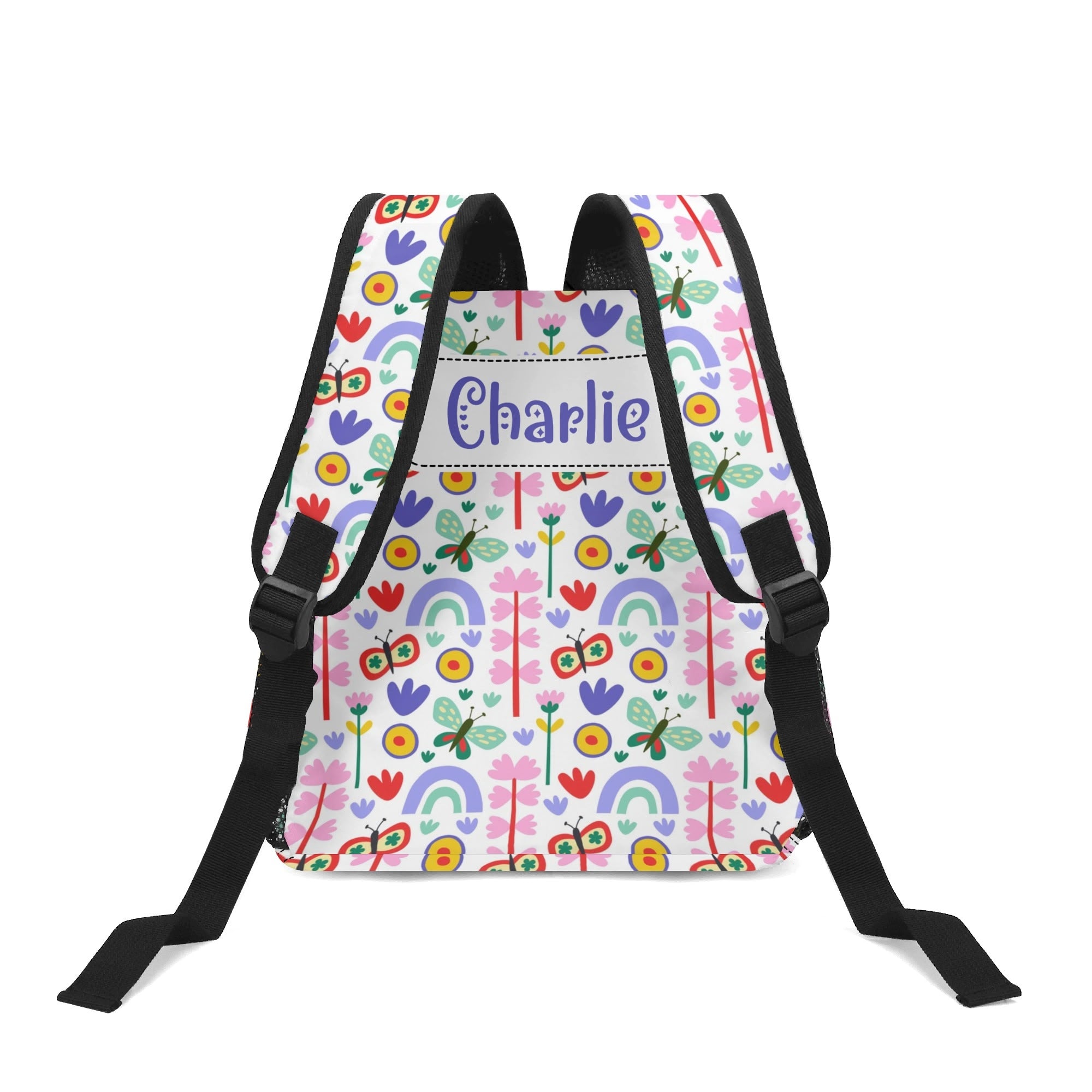 Personalised - Rainbows And Butterflies - Small Kids Backpack, Name On Back Personalised Small Kids Backpack Printed Offshore