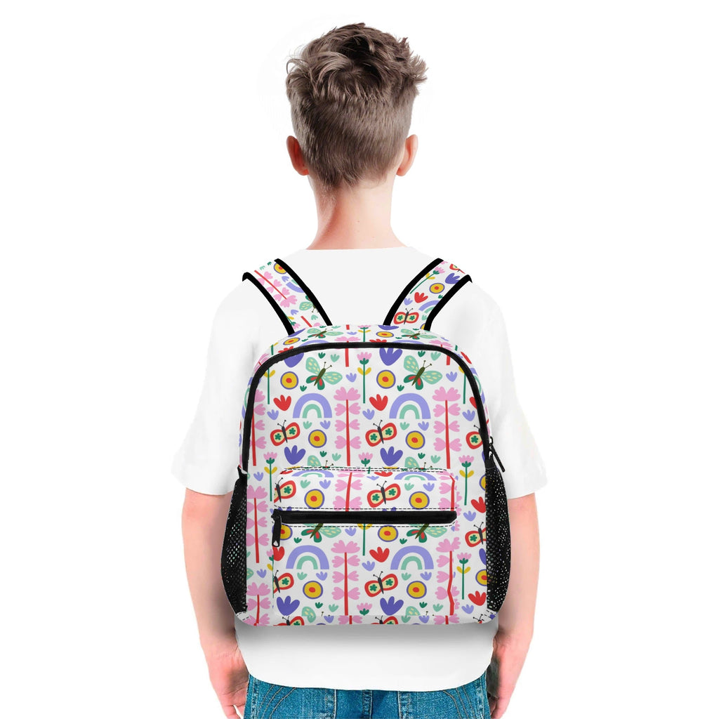 Personalised Rainbows And Butterflies Small Kids Backpack, Name On Back Personalised Small Kids Backpack Printed Offshore